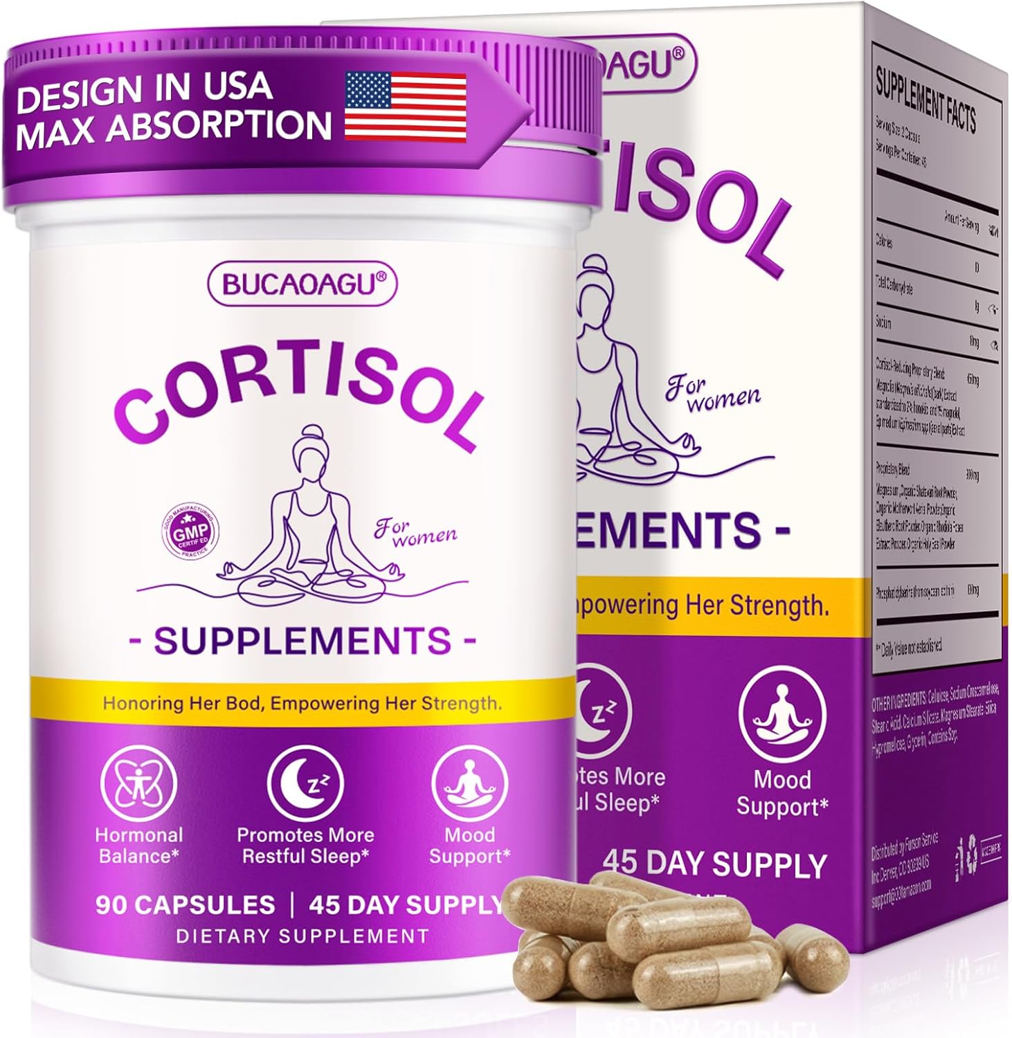 Cortisol Supplements for Women - Cortisol Reducer & Stress Support - Magnolia Bark, Rhodiola Rosea, Holy Basil, Magnesium, Phosphatidylserine - Hormone Balance & Mood, Focus, Sleep Support