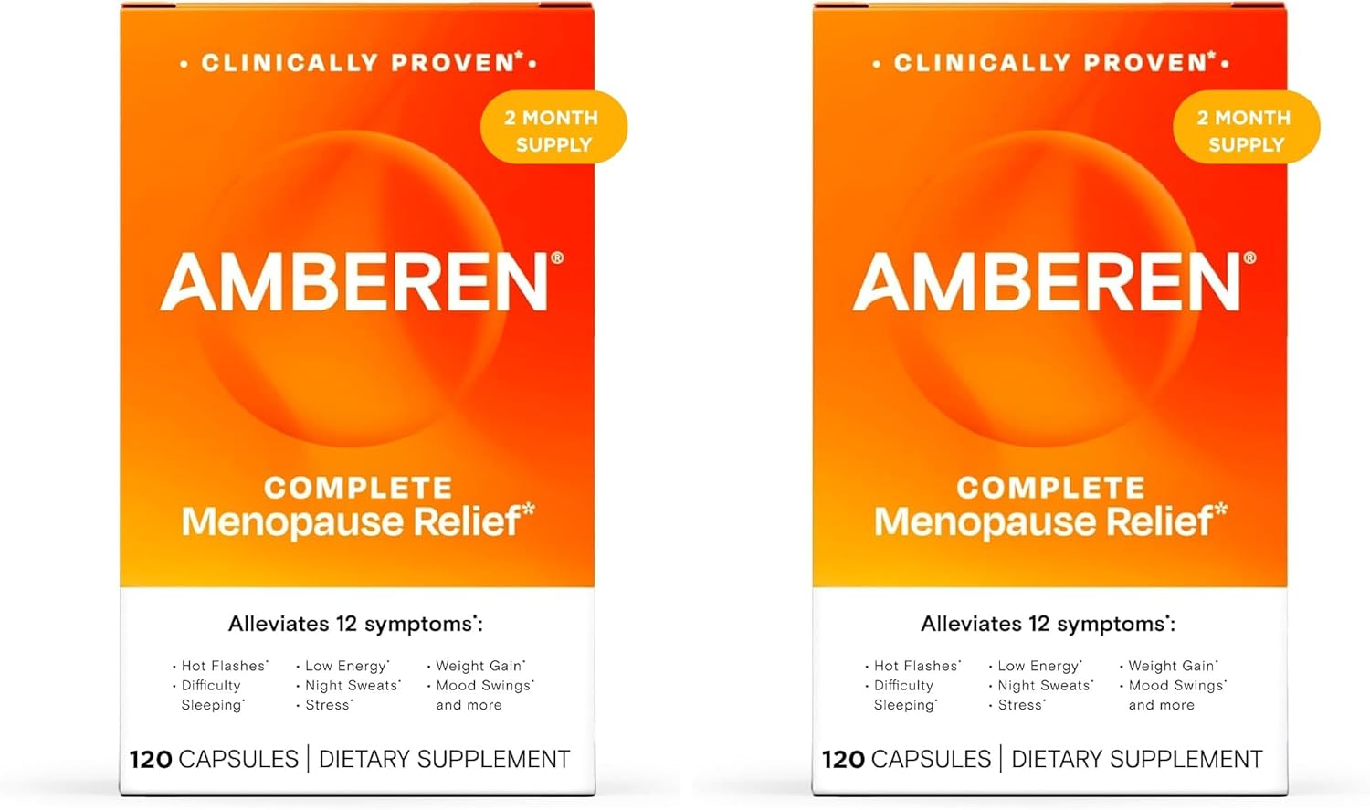 Amberen Menopause Supplement for Women, 120 Capsules, Clinically Proven, Helps Support Hormone Balance, Helps Relieve 12 Menopause Symptoms: Hot Flashes, Night Sweats, Mood Swings and More (Pack of 2)