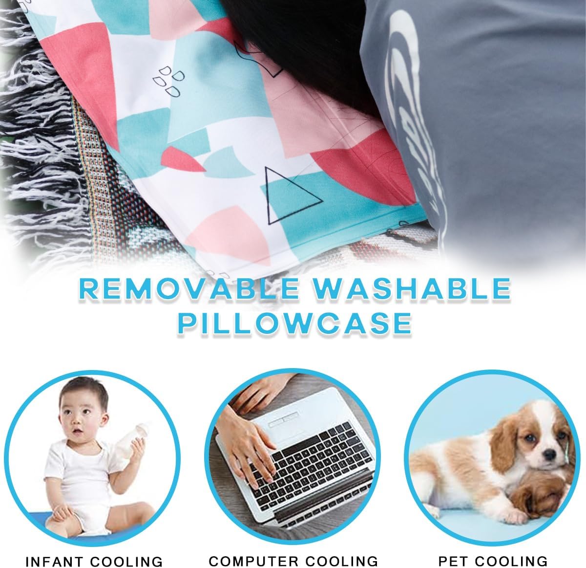 Pillow Cooling Pad Mat, Cold Pillow Injuries, Perfect for Night Sweats, Migraines, Fevers, Hot Flashes, Reusable (Geometric Patterns) - Image 5