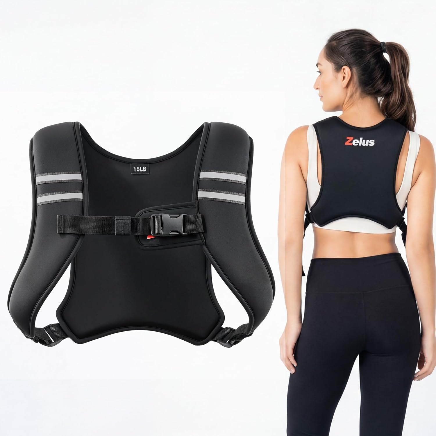 ZELUS Weighted Vest, Washable Z-Fit Soft Iron Weighted Vest for Women and Men, 5/10/15 lb Weight Vest with Reflective Strips & Adjustable Straps, Ultra Thin Weight Vest for Gym Strength Training - Image 9