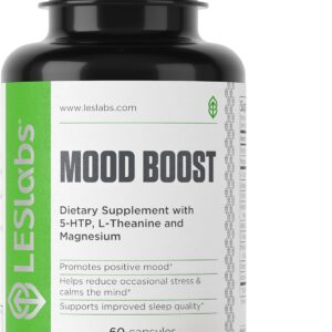 LES Labs Mood Boost – Stress Relief, Mood Support, Deep Relaxation & Better Sleep – 5-HTP, Ashwagandha, Rhodiola Rosea, Magnesium, L-Theanine & GABA – Non-GMO Supplement – 60 Capsules
