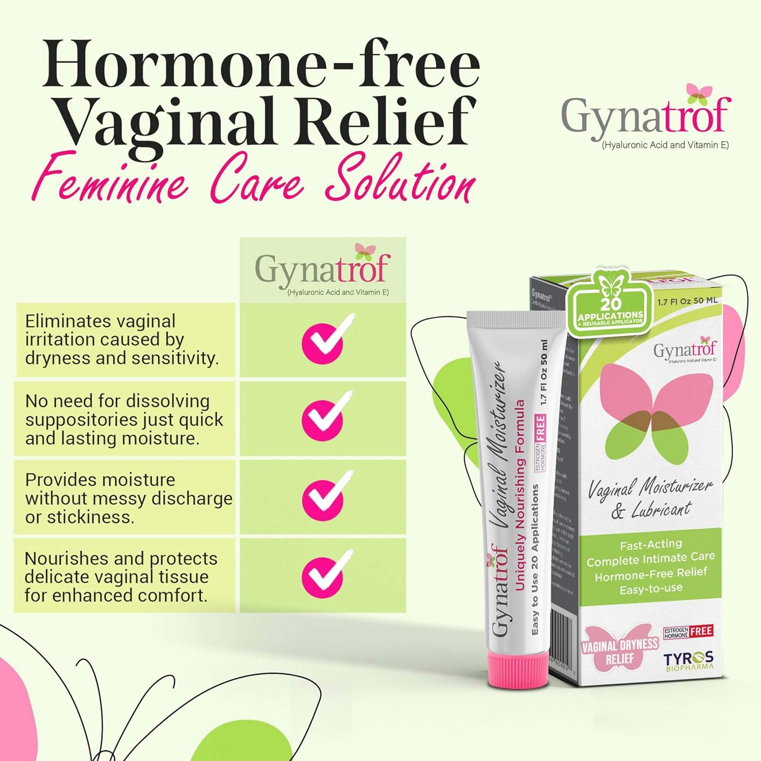 Gynatrof Vaginal Moisturizer, Long-Lasting for Vaginal Dryness & Irritation, Hormone-Free Hyaluronic Acid & Vitamin E Feminine Care, Daily Hydration For Intimate Feminine Care, 1.7 fl oz - Image 3