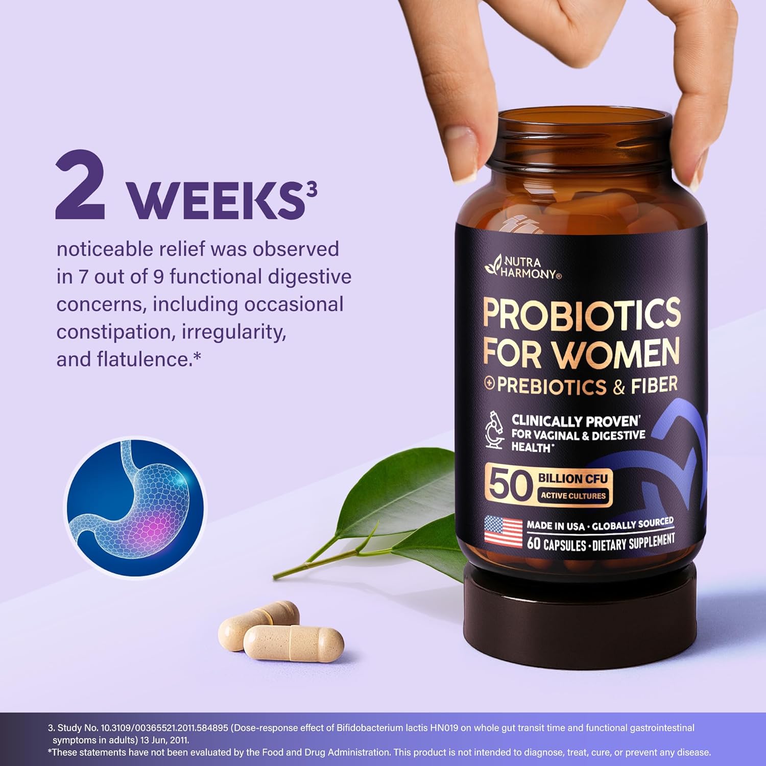 Probiotics for Women 50 Billion CFU - Vaginal Probiotics Clinically Proven for Yeast & pH Balance - Digestion & Bloating Relief - 8 Strains + Prebiotics - Delay Release - Made in USA, 60 Capsules - Image 8