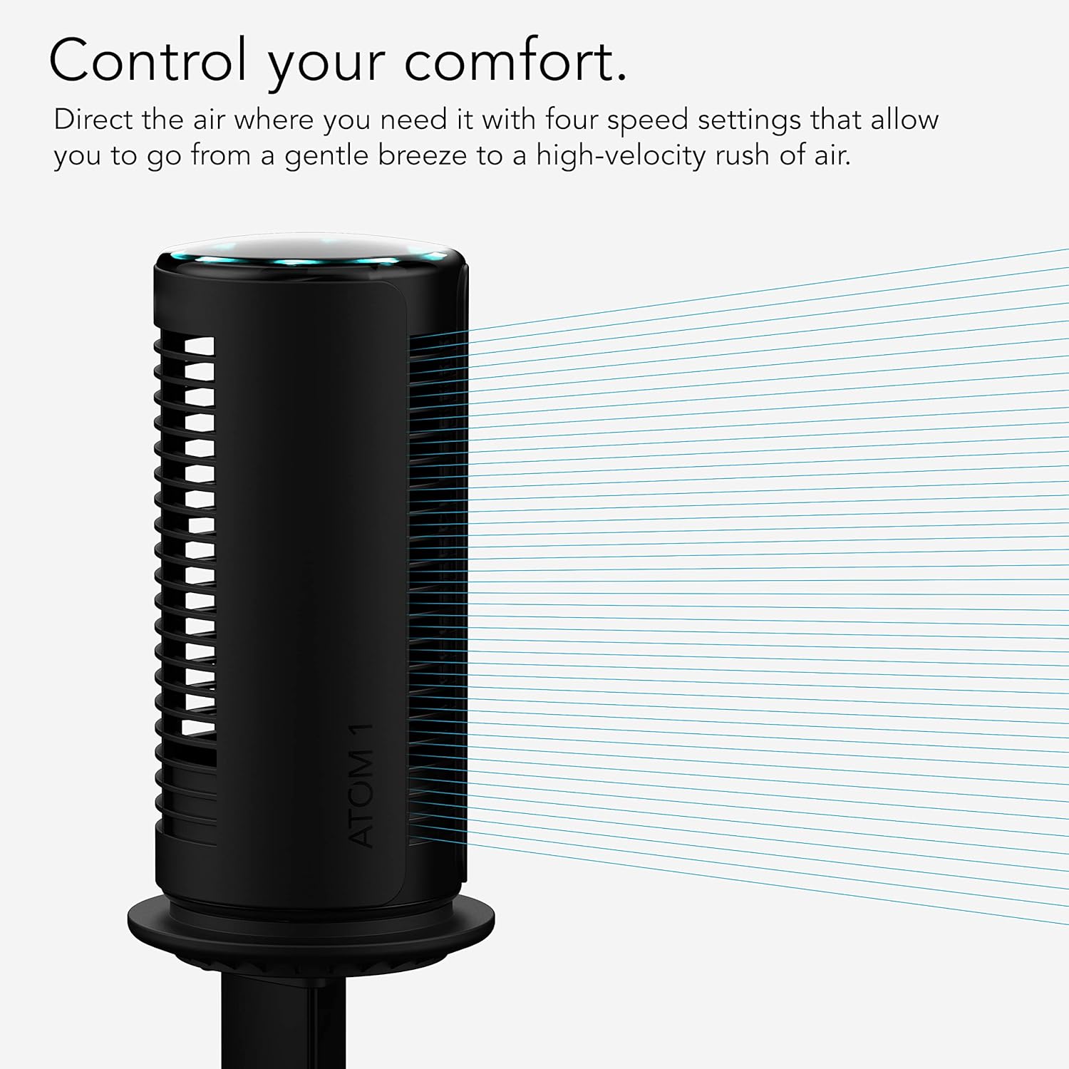 Vornado ATOM 1S Compact Oscillating Tower Fan with Removable Stand, 40" tall, 4 Speeds , Black - Image 5