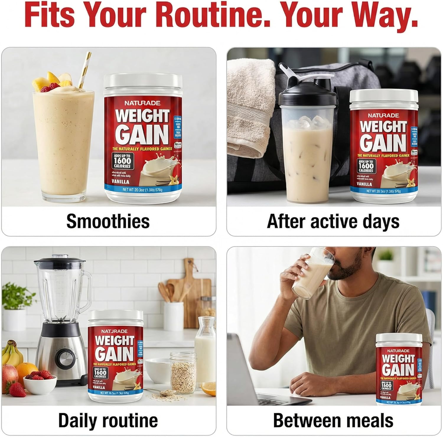 Naturade Weight Gain Nutrition Drink Mix for Healthy Weight Support, Balanced Calories with Protein, Vitamins & Minerals, Vanilla - 20.3 oz - Image 5