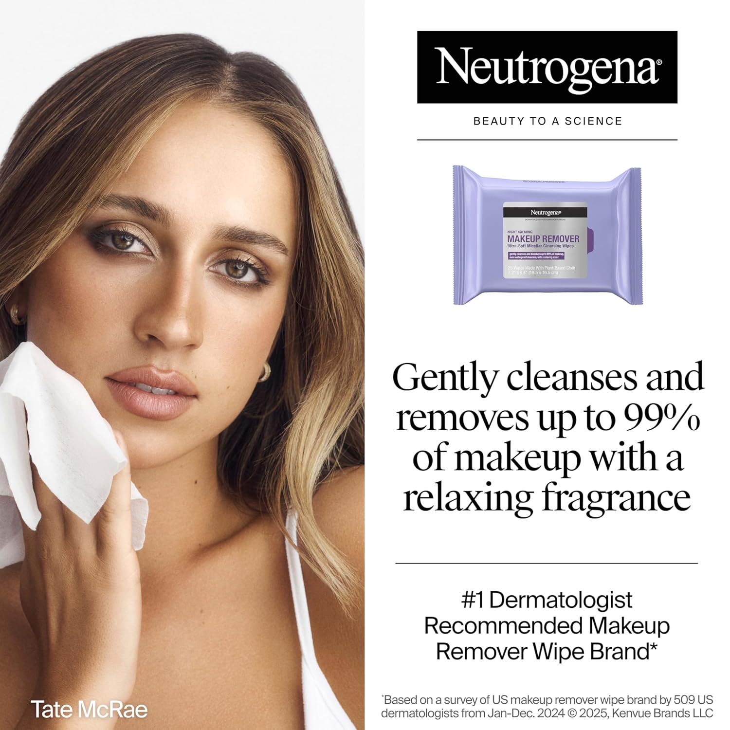 Neutrogena Night Calming Makeup Remover Face Wipes, Nighttime Cleansing Towelettes Remove Sweat, Dirt & Makeup & Calms Skin, Hypoallergenic, 100% Plant Based Cloth, Twin Pack, 2 x 25 ct - Image 2