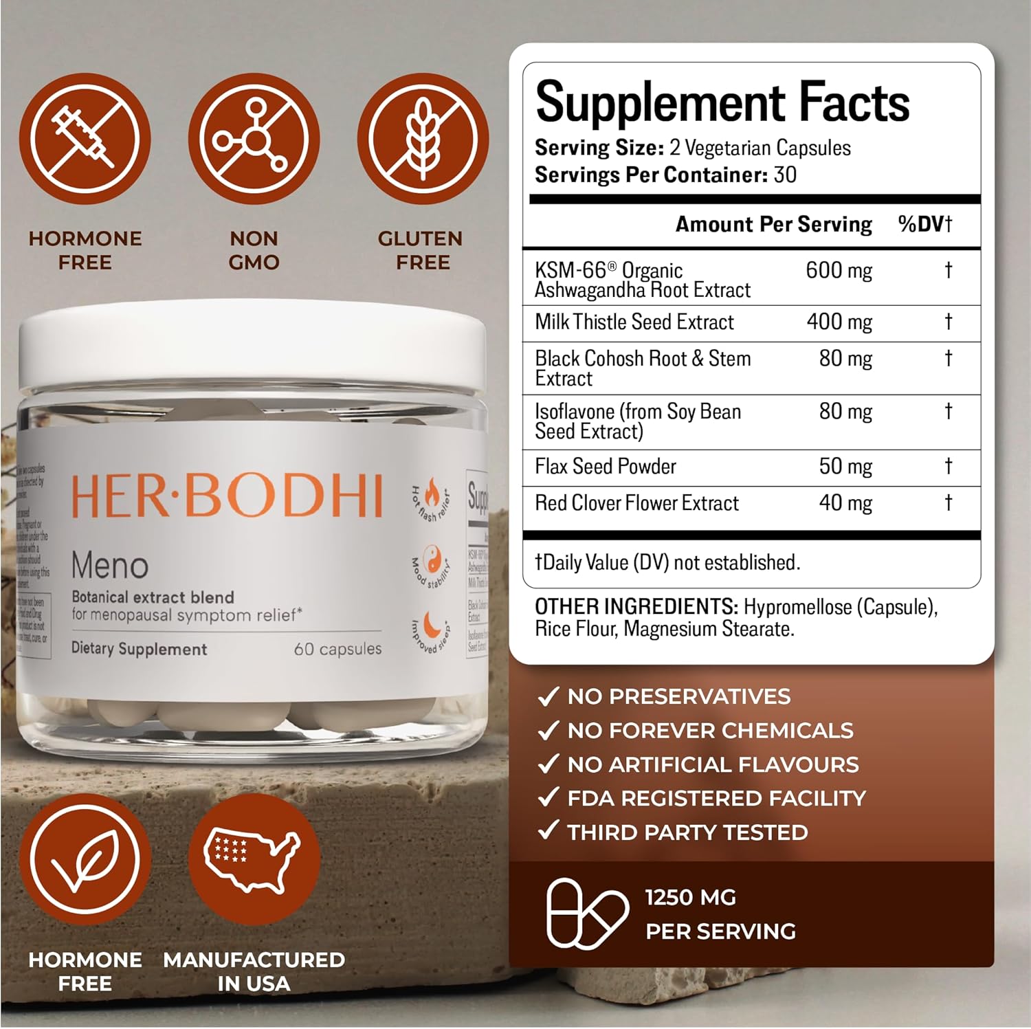 Her Bodhi Meno- Menopause Hormonal Balance for Women, Estrogen Soy Isoflavones Menopause Supplement for Women | with Ashwagandha & Black Cohosh | Hot Flashes Menopause Relief (60 Capsules) - Image 8
