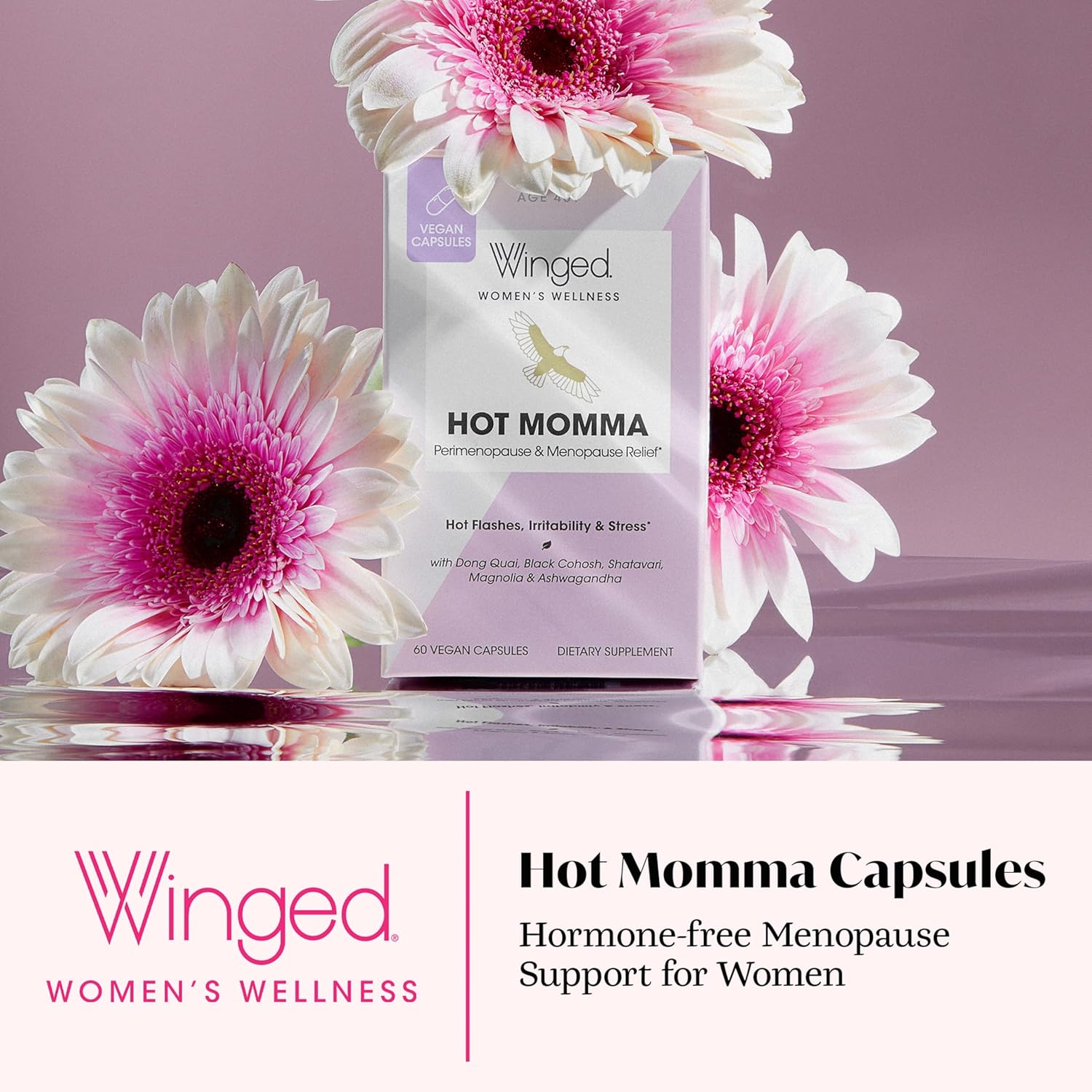 Winged Wellness Hot Momma Menopause Supplements for Women - Hormone-Free Menopause Relief Support for Hot Flashes & Night Sweats with Chaste Tree Berry, Multivitamins & Shatavari - 60 Vegan Capsules - Image 2