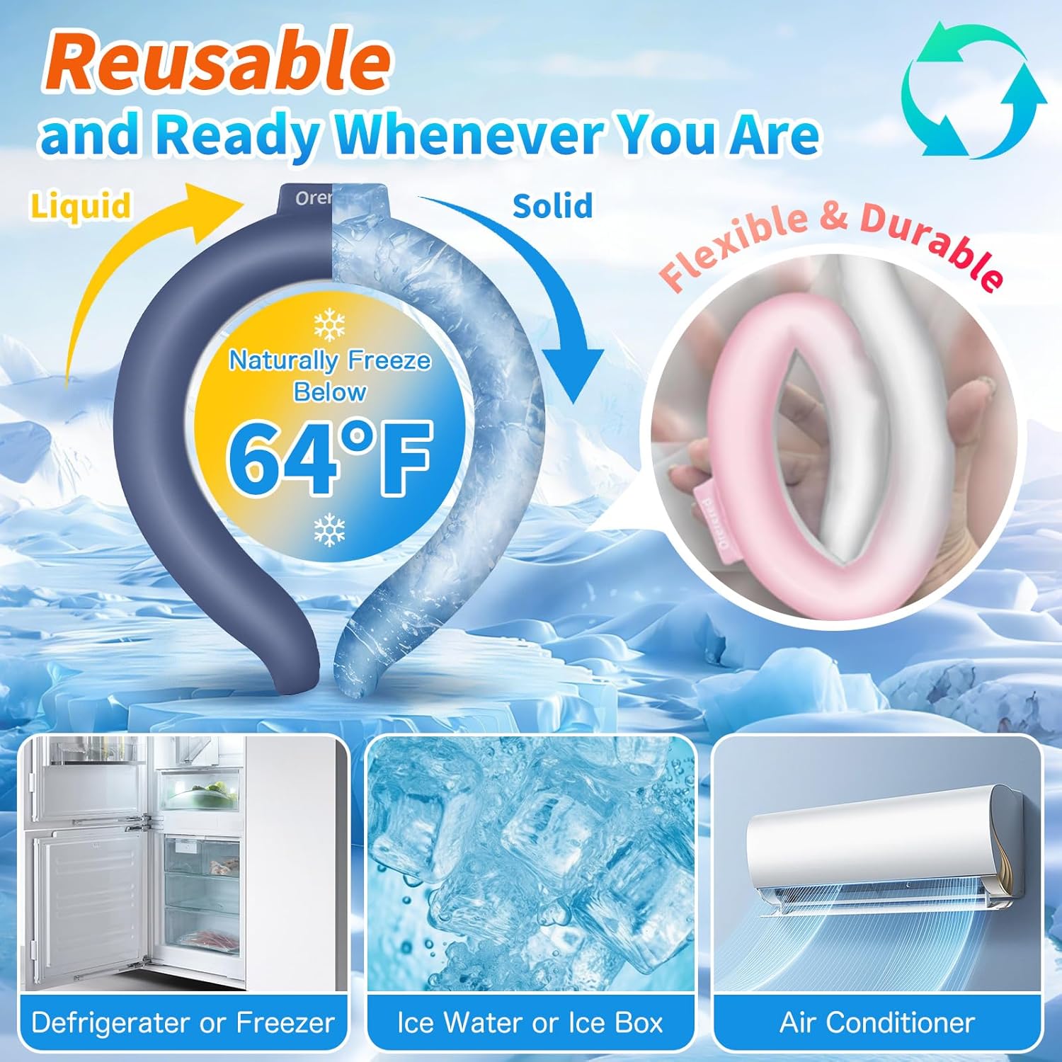 Neck Cooling Tube 70% Gel Increase Ice Ring Neck Cooler Wearable Body Cooling Products for Summer Outdoor Indoor Activities Relief for Hot Flashes(Navy,L) - Image 4