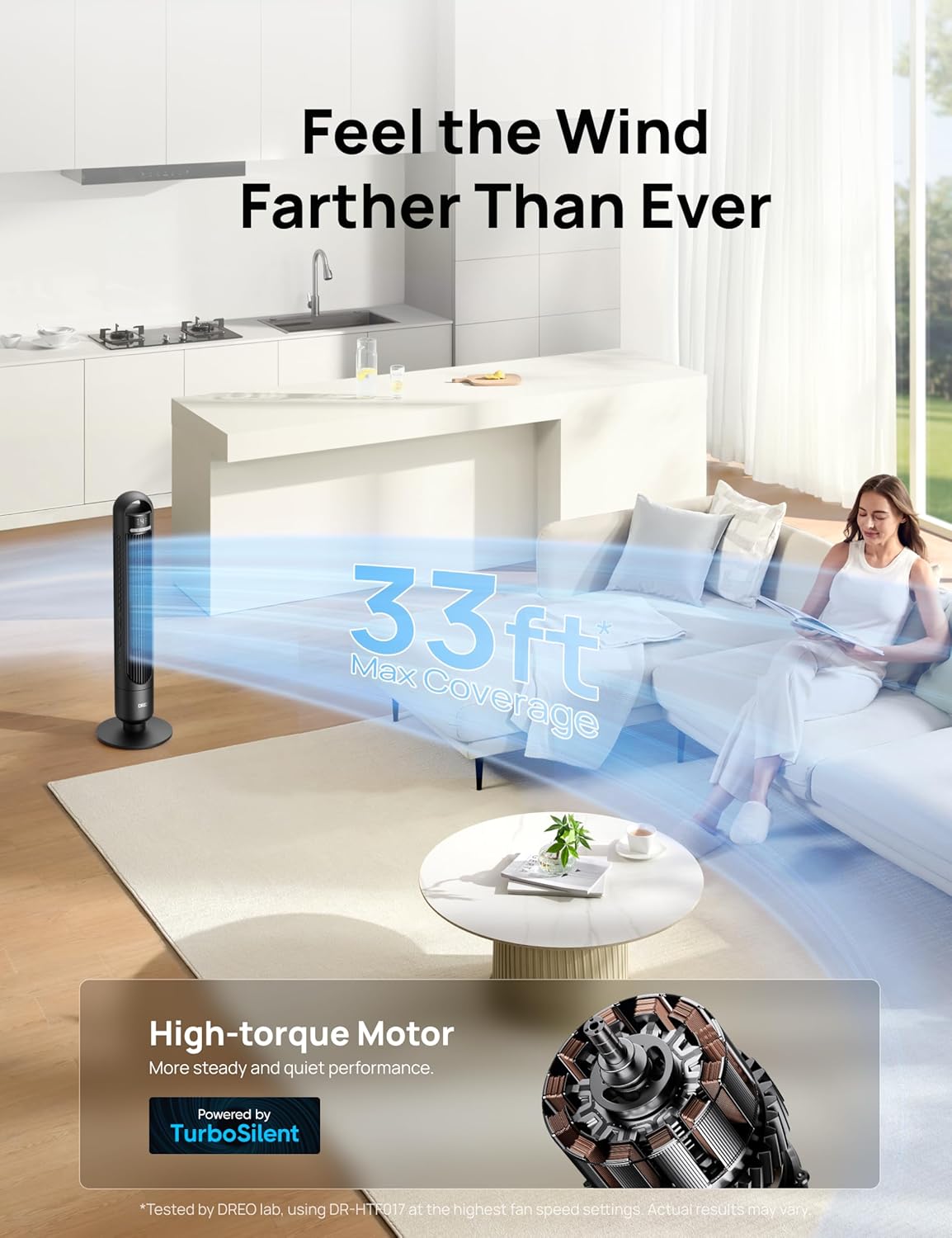 DREO Tower Fan for Bedroom, 90° Oscillating Standing Fans for Room with 4 Speeds, 3 Modes, 28dB Quiet for Sleep, 26ft/s Velocity, 8H Timer, Remote, Living Room, Office, Home, Black - Image 3
