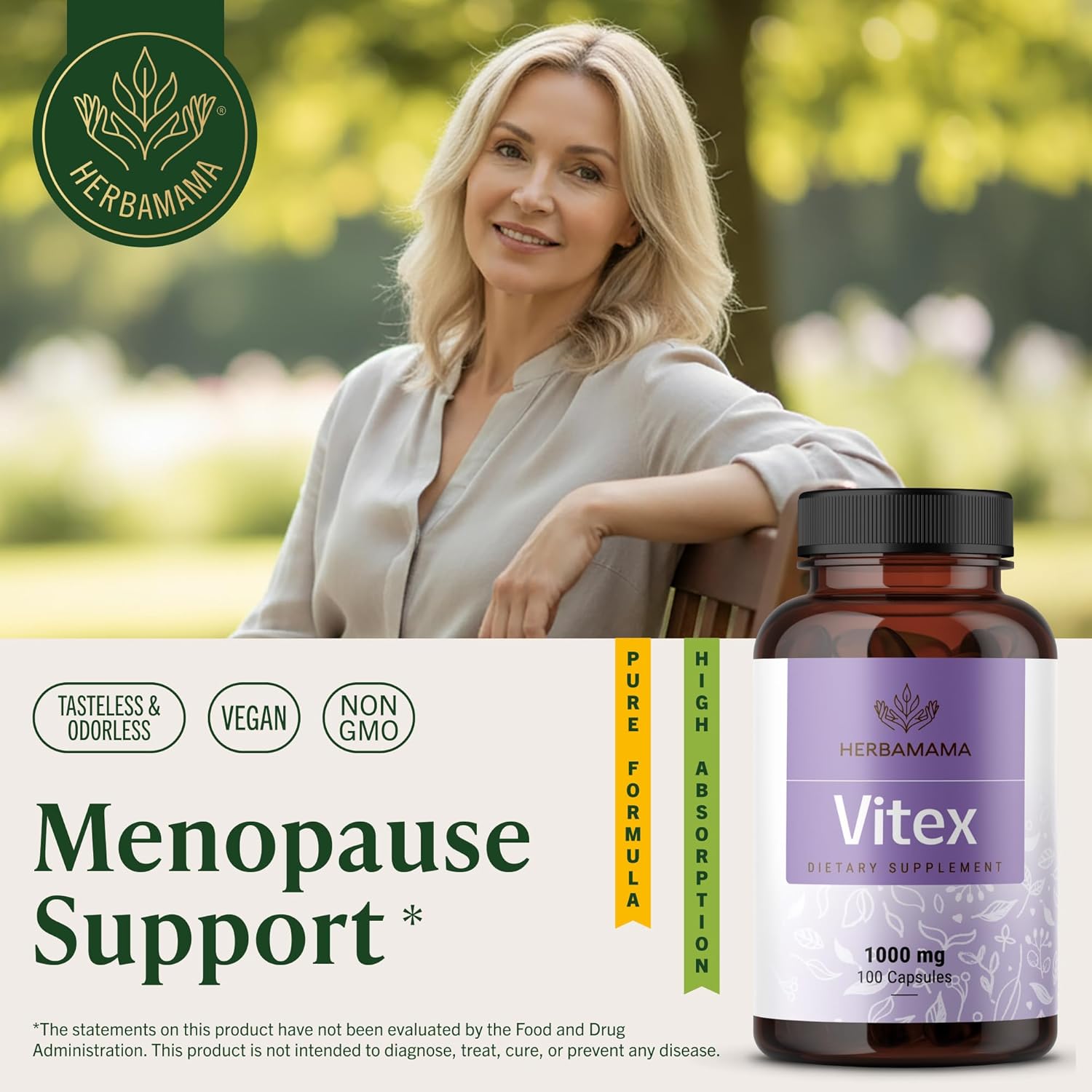 HERBAMAMA Vitex Berry Capsules – Natural Menopause Supplements* for Women – 1000mg Vitex Chasteberry Fruit per Serving for Menopause Support* – Vegan, Non-GMO – 50-Day Supply - Image 2