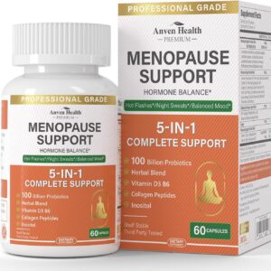 Menopause Supplements for Women, Vitamin D3 & B6, Menopause Relief Probiotics Supports Hot Flashes, Night Sweats, Bloating & Gut Health with Black Cohosh, Herbs, Collagen | 60 Veggie Caps