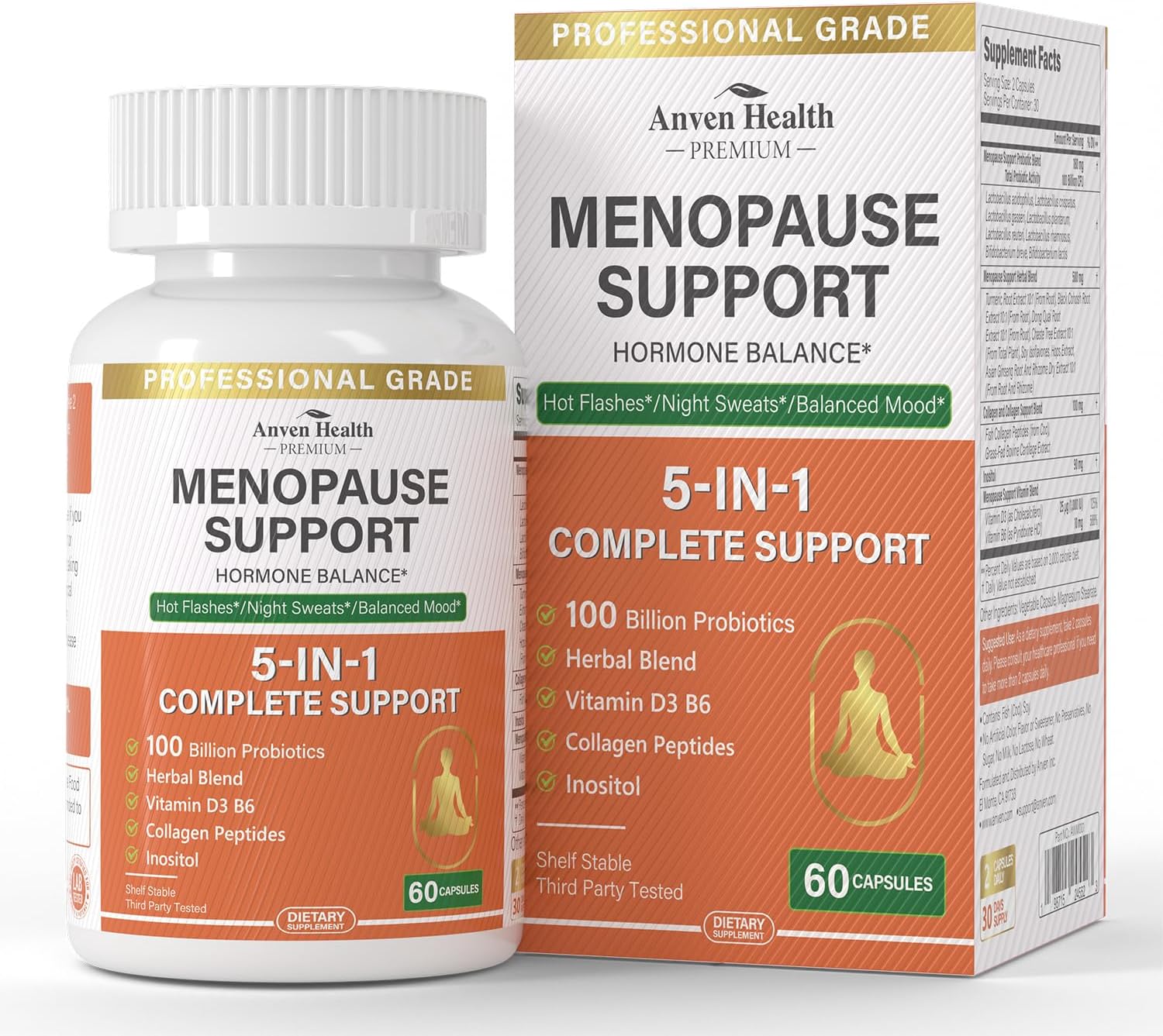 Menopause Supplements for Women, Vitamin D3 & B6, Menopause Relief Probiotics Supports Hot Flashes, Night Sweats, Bloating & Gut Health with Black Cohosh, Herbs, Collagen | 60 Veggie Caps