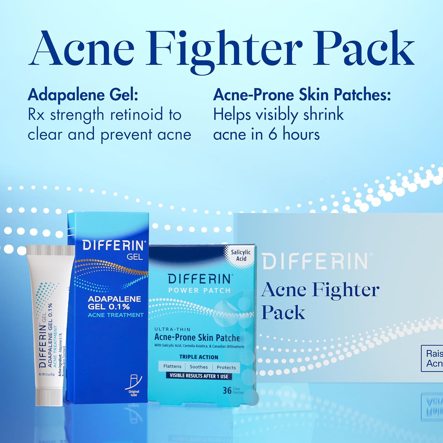 Differin Acne Fighter Pack, Differin Gel Retinoid Acne Treatment For Face with 0.1% Adapalene, 15g Tube + Salicylic Acid Pimple Patches, 36 Count, Designed for Pimple and Acne-Prone Skin - Image 3