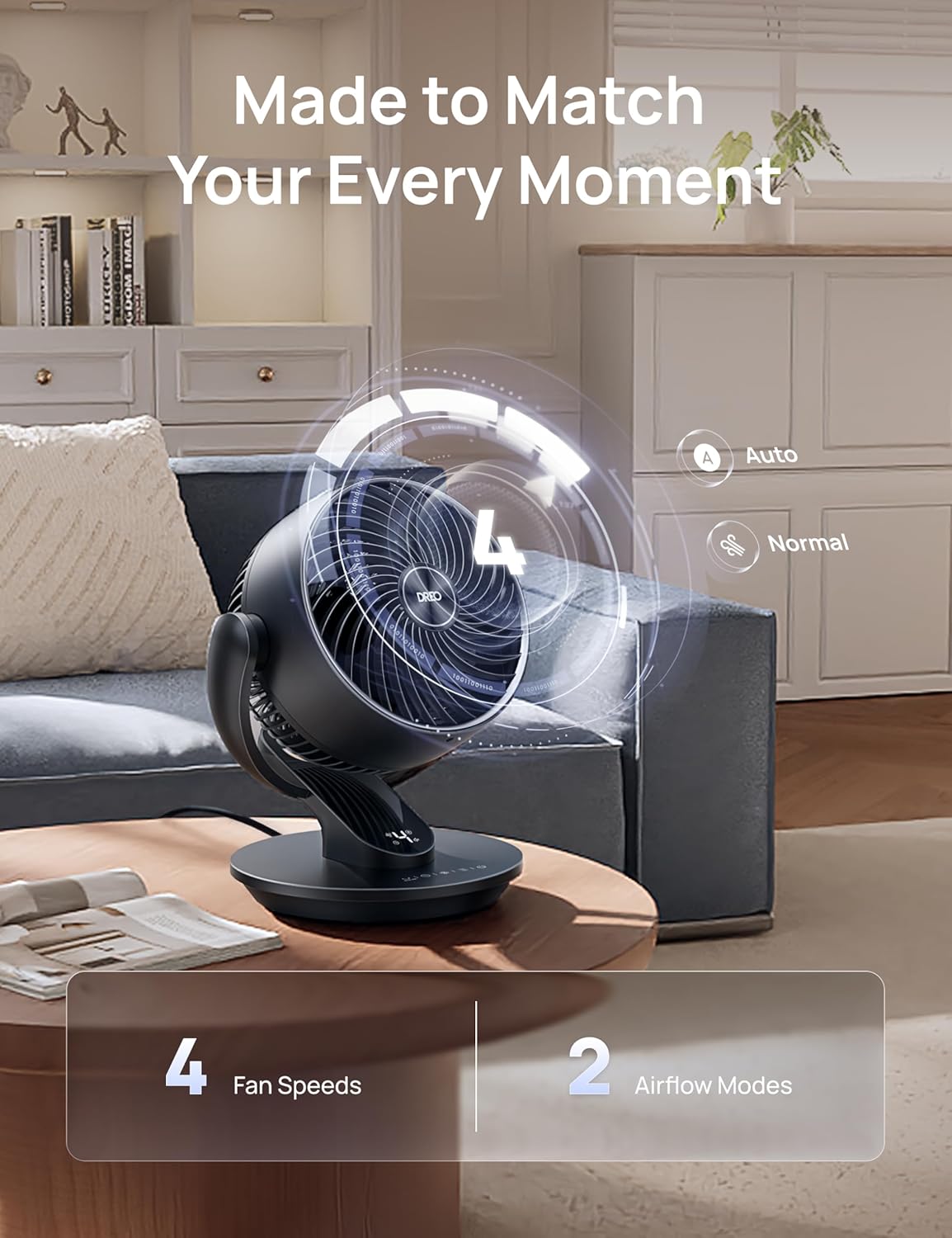 DREO Fan for Bedroom, 13-Inch Oscillating Table Air Circulator Fan for Whole Room, 120° Tilt Adjustment, 25dB Ultra-Quiet, 75ft Powerful Airflow, 4 Speeds Desk Fans with Remote for Home, Office - Image 6