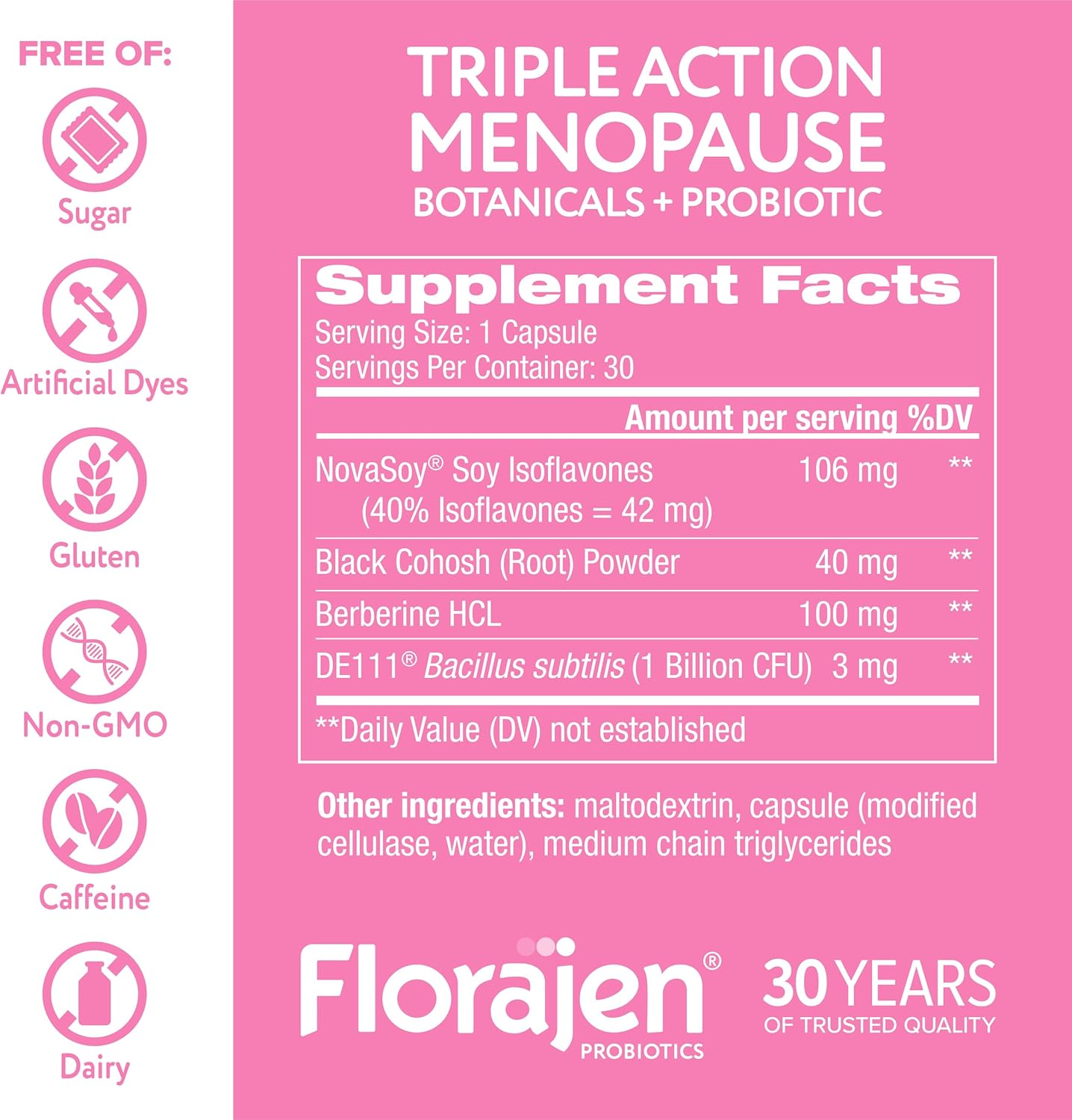 Florajen Triple-Action Menopause Probiotic - Hormonal Balance, Hot Flash, & Mood Swing Relief - Weight Management & Digestive Support - Featuring Berberine, Black Cohosh, & Botanical - 30 Capsules - Image 3