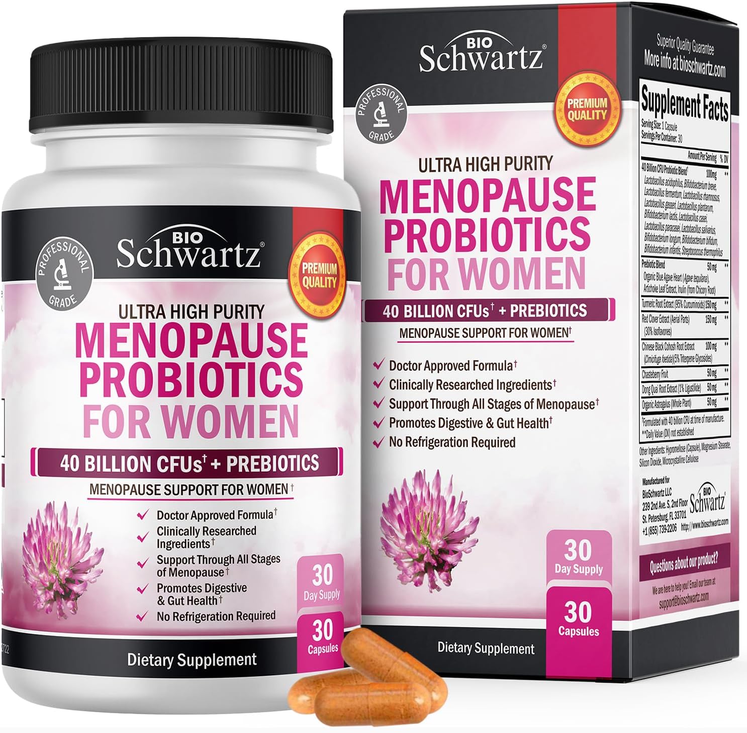 Menopause Supplements for Women - 40 Billion CFU Menopause Probiotics for Women - Support for Hot Flashes Night Sweats Mood Swings and Balance - Non-GMO, 30 Easy-Swallow Capsules, 30 Servings