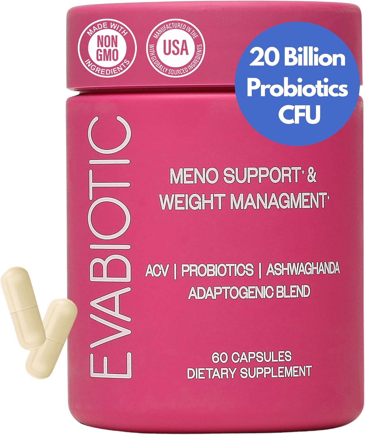 Complete Menopause Vitamins - Ashwaghanda, Probiotics, ACV for Weight Management, Hot Flashes, Night Sweats, Bloat, Hormone Balance - Vegan 60 Caps Menopause Supplements for Women Non-GMO