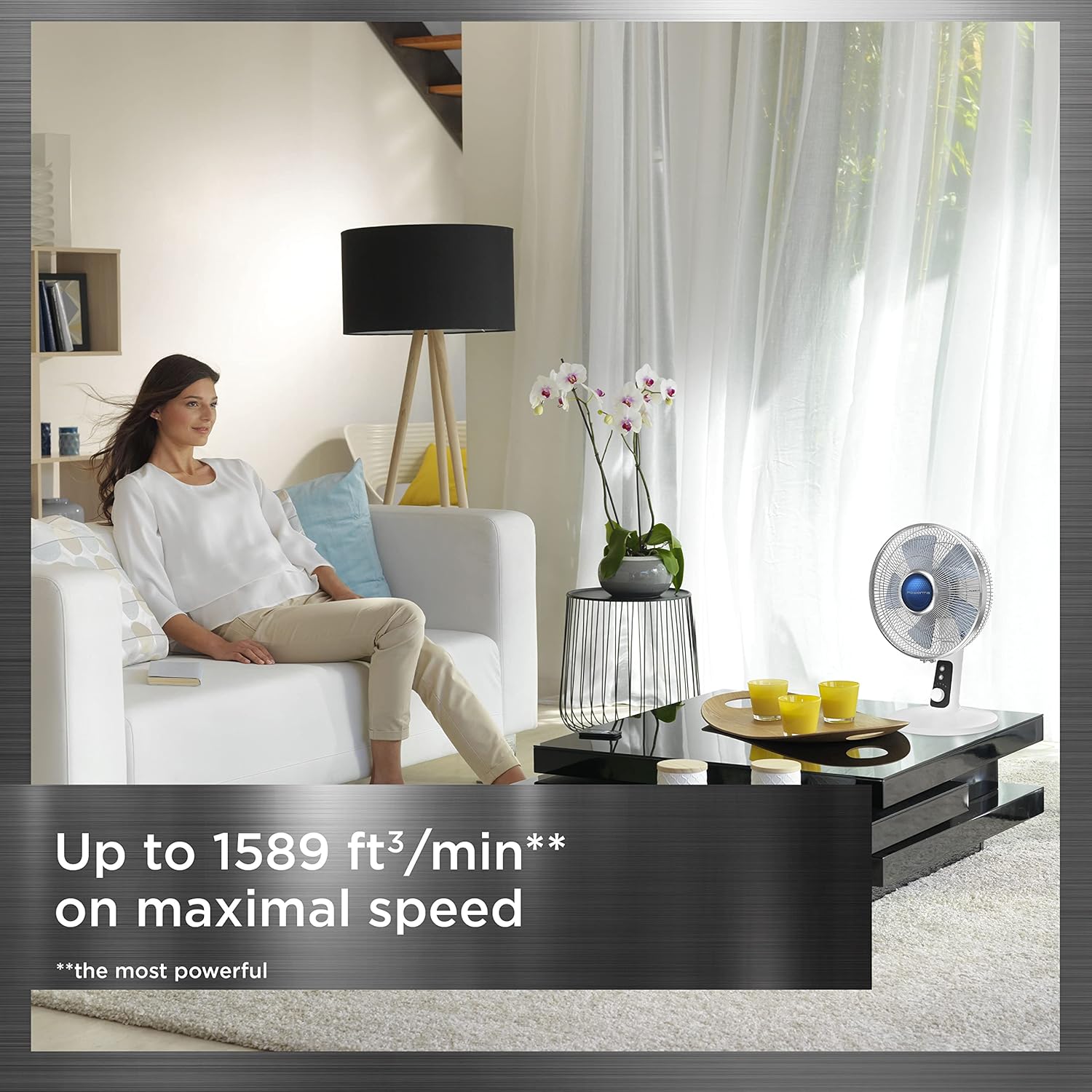 Rowenta, Desk Fan, Turbo Silence Table Fan, 12 Inches, Ultra Quiet Fan for Bedroom, Oscillating, Portable, 4 Speeds, Manual Turn Dial, White, Indoor, VU2730 - Image 6