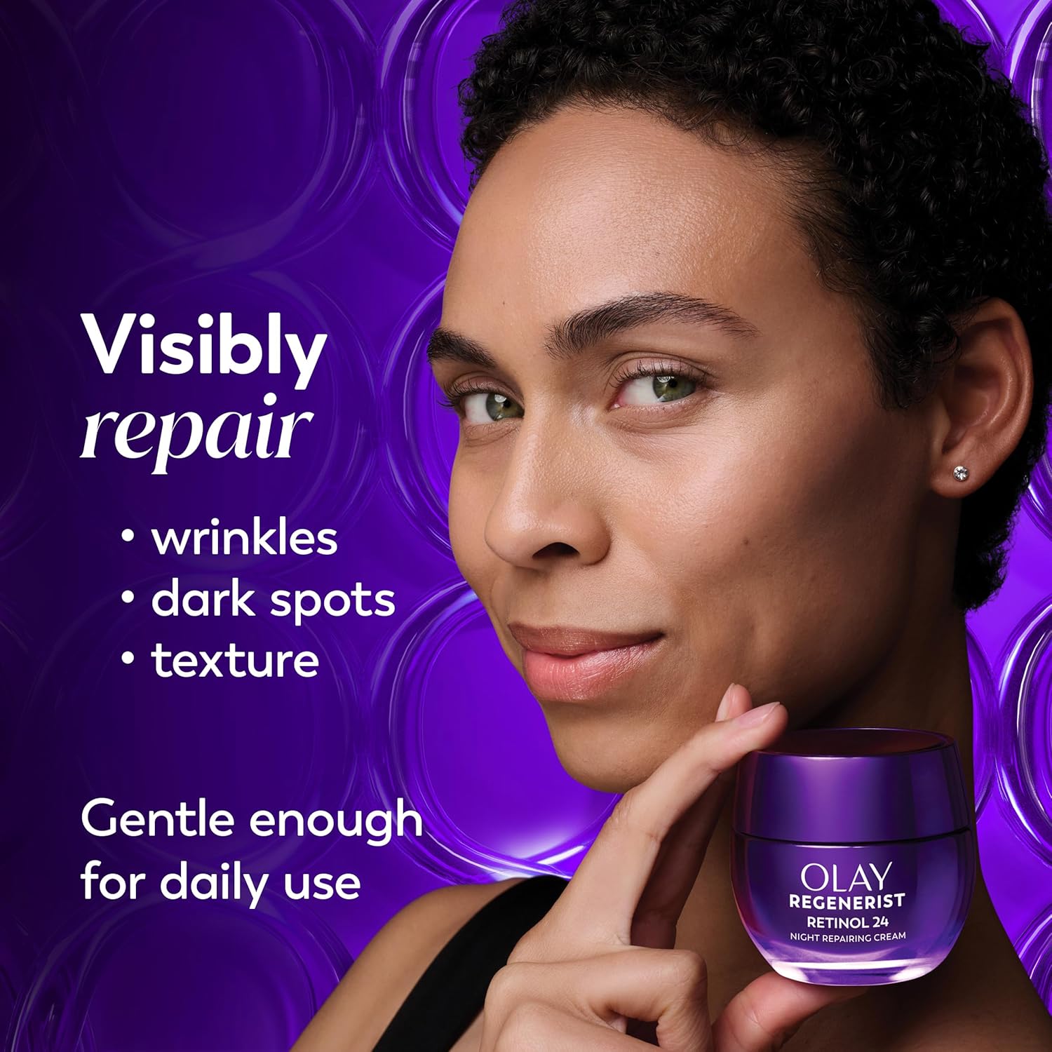Olay Retinol Night Cream for Women, Anti-Aging Face Moisturizer, Fragrance-Free, Non Greasy - Anti-Wrinkle, Smooth Fine Lines, Hydrating Skin Care - Triple Collagen Cream, Peptide, Niacinamide, 1.7oz - Image 3