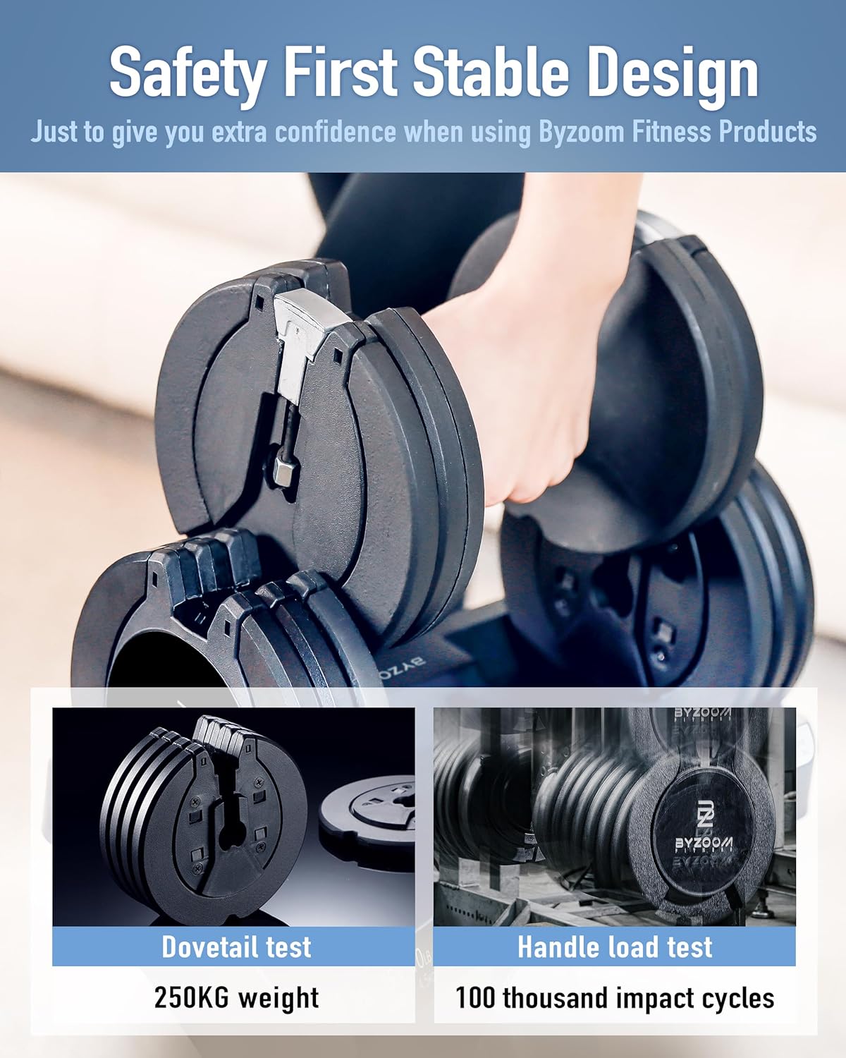 BYZOOM FITNESS Pure Series Adjustable Dumbbell - 12.5/25/27.5/75lb - ONE UNIT OR PAIR(check QTY before purchase) - 5-in-1/ 10-in-1 / 21-in-1 Flexible Hand Weights for Home Gym, Strength Training & Fitness Workouts, White OR Black - Image 5