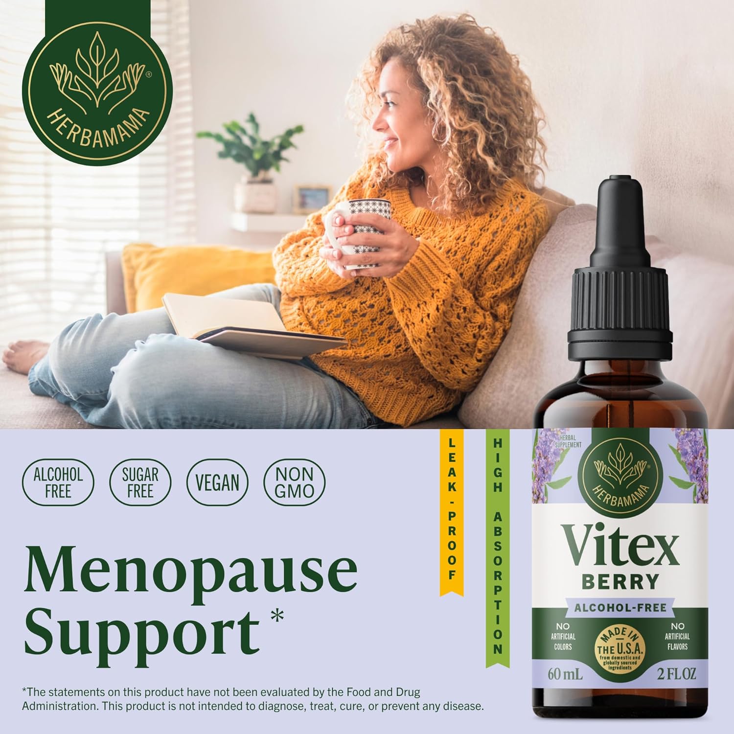 HERBAMAMA Vitex Chasteberry Supplement for Women - Natural Menopause Support* with Vitex Berry Tincture - Chaste Tree Berry Drops for Hormonal Balance & Cycle Support* - 42-Day Supply - Image 2