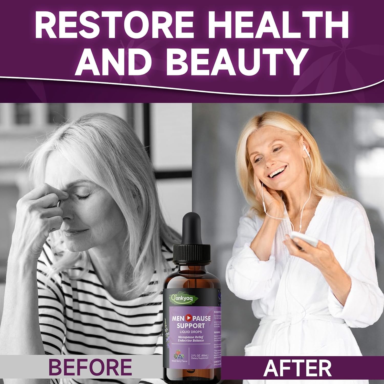 Q'ankyaq Menopause Support Liquid Drops with Ashwagandha, Red Clover, Black Cohosh, Chasteberry - Hot Flashes, Hormone Balance, Mood & Energy, Metabolism, 2 Fl Oz - Image 6