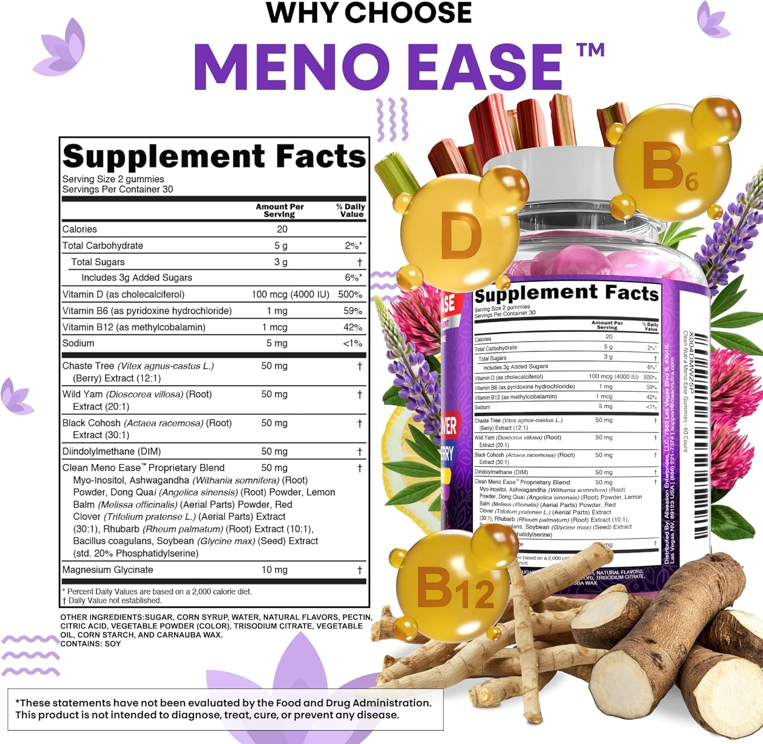 Menopause Supplement for Women Gummies with Black Cohosh, Wild Yam, DIM, Magnesium, Red Clover Chasteberry for Hormone Balance Relief Night Sweats Mood Plus Bergamot, Vitamin D3, Vitamin B6 B12 - Image 7