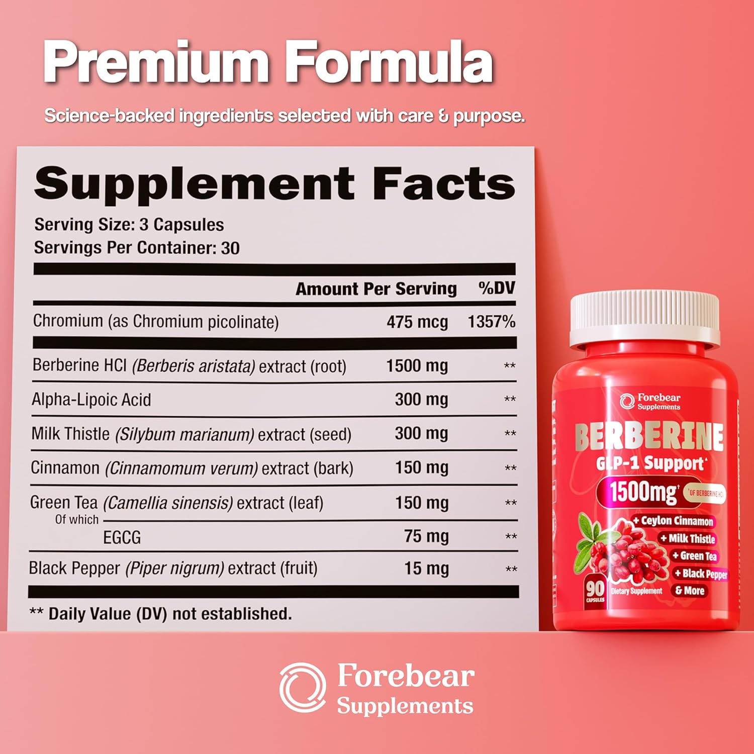 Berberine 1500mg GLP-1 Weight Loss Supplement Pills for Women & Men - Appetite Suppressant with Ceylon Cinnamon, Milk Thistle, Chromium Picolinate, Green Tea & Alpha Lipoic Acid - 90 Veggie Capsules - Image 2