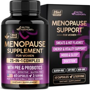 Menopause Supplements for Women - Dong Quai, Black Cohosh, Pre & Probiotics - Sweats & Hot Flashes Relief - Digestion, Sleep & Mood Support - 25-in-1 Perimenopause Complex - Made in USA - 60 Capsules