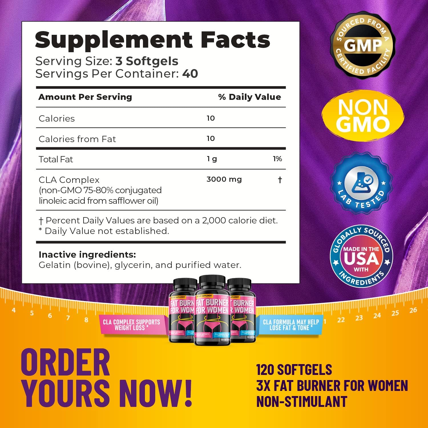 Belly Fat Burner for Women - Weight Loss Pills for Women Stomach Fat | CLA Softgels | Appetite Suppressant & Metabolism Booster | Bloating Relief & Natural Support - Keto Diet Pills 120 Softgels - Image 6