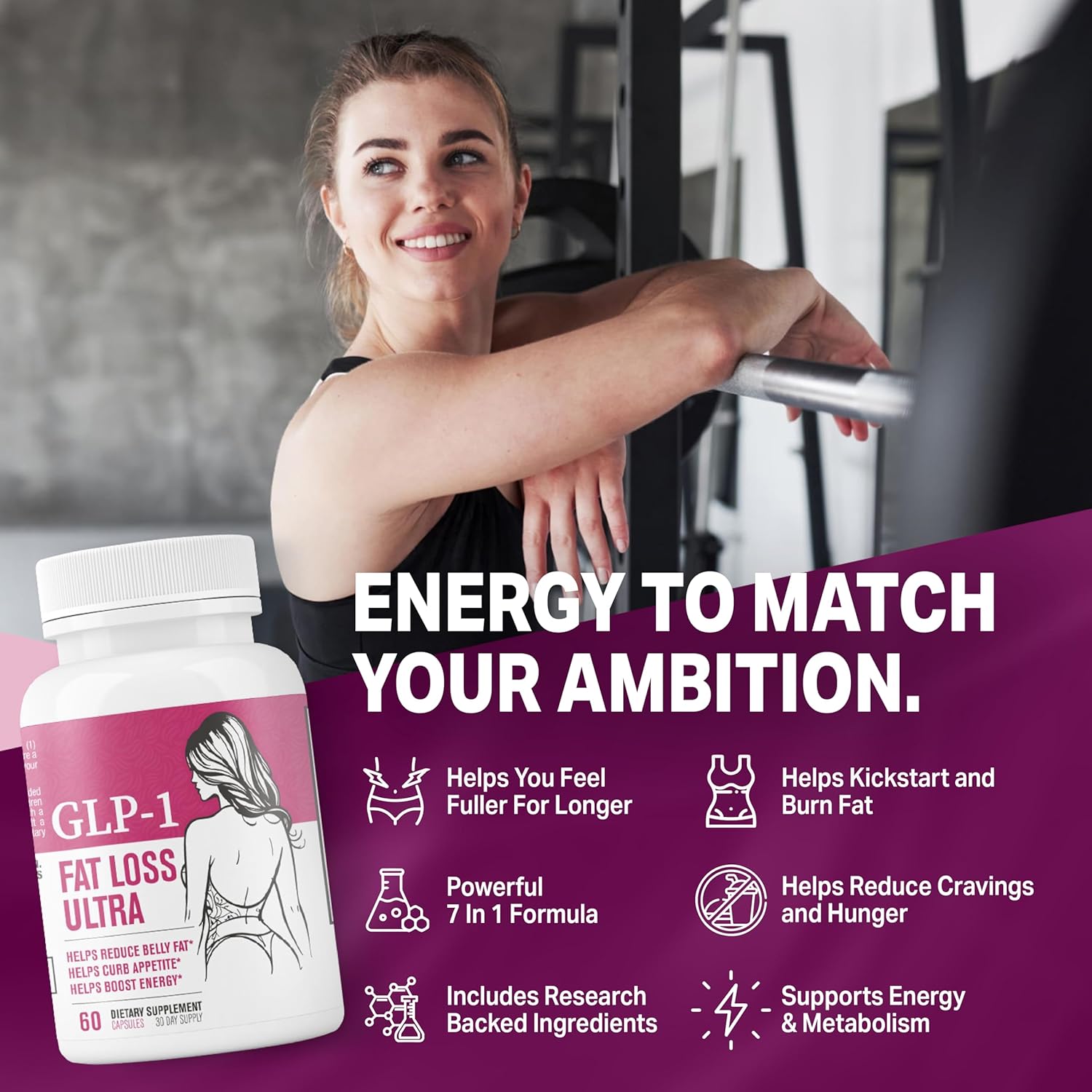 GLP-1 Fat Loss Ultra - Weight Loss Pills, Appetite Suppressant & Fat Burner for Women | Supports Healthy Pathways Associated with GLP-1 Activity | 3rd Party Tested Supplement - 60 Capsules for Adults - Image 3