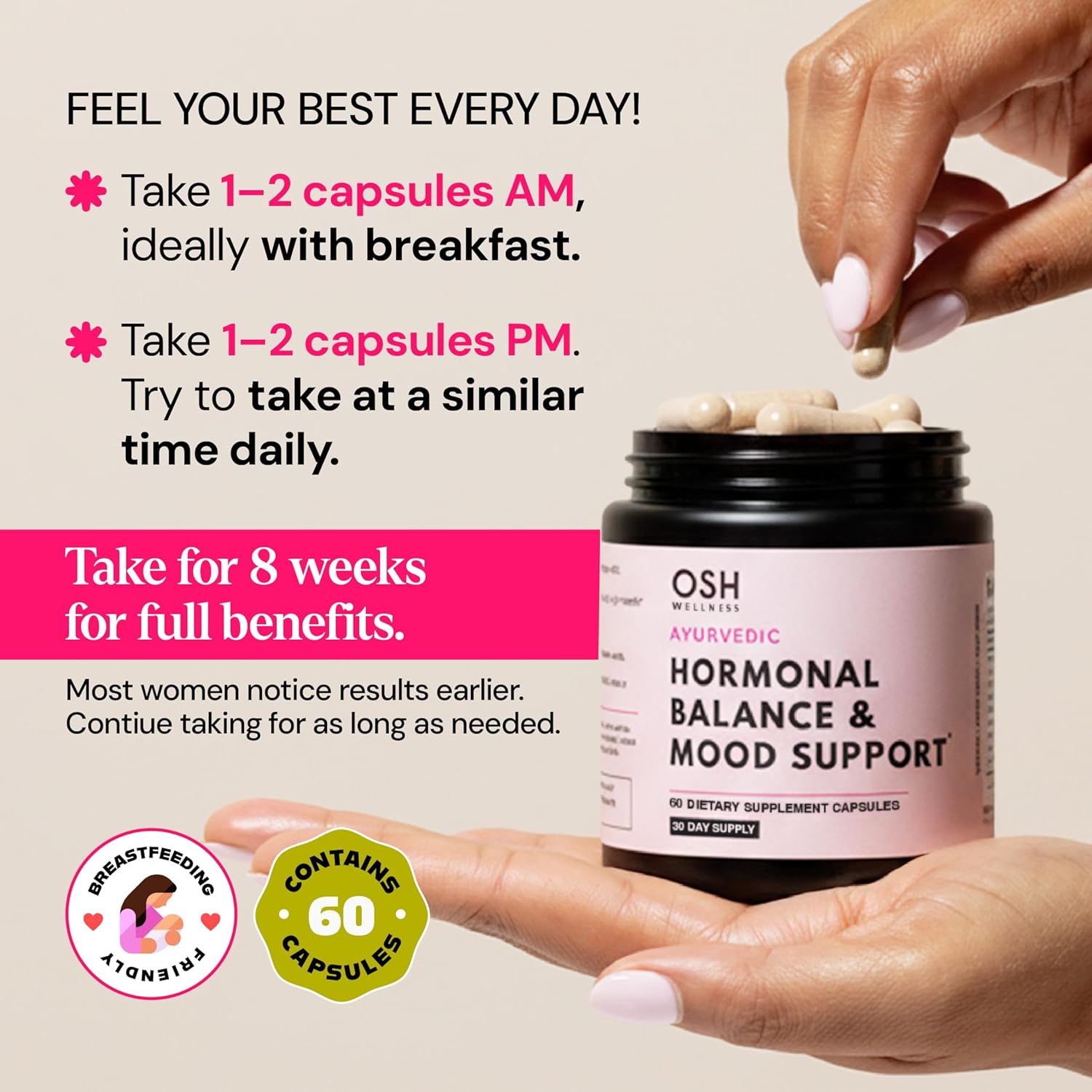 Ayurvedic Hormone Balance for Women | Cortisol Reducer | Mood, Energy, & Sleep Support | Regulates Estrogen | Stress Relief | Ashwagandha, Rhodiola, & Shatavari | Made in USA | 60 Ct. - OSH Wellness - Image 10