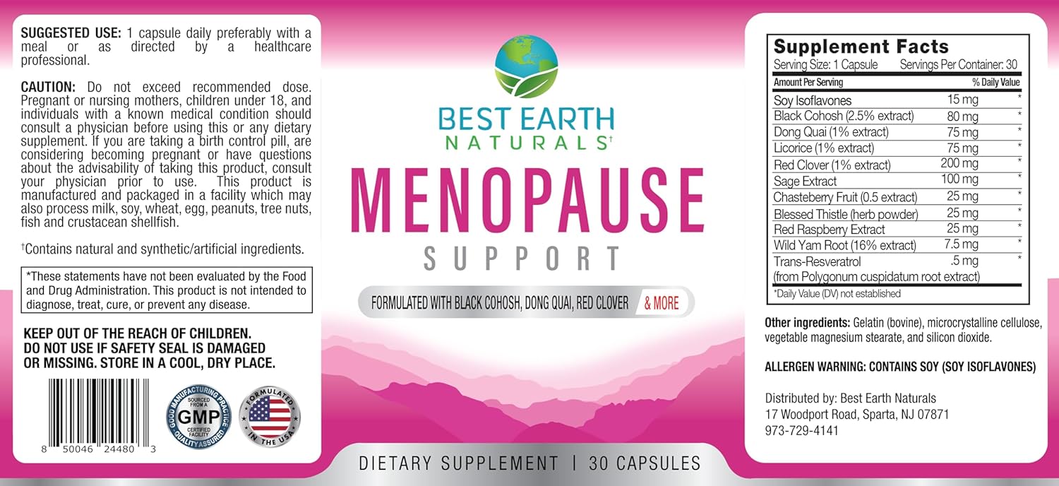 Best Earth Naturals Menopause Support for Hot Flashes, Mood Swings, Night Sweats, Healthy Hormone Levels and More. Made with Black Cohosh, Chasteberry & More - Image 3