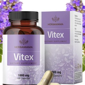 HERBAMAMA Vitex Berry Capsules – Natural Menopause Supplements* for Women – 1000mg Vitex Chasteberry Fruit per Serving for Menopause Support* – Vegan, Non-GMO – 50-Day Supply