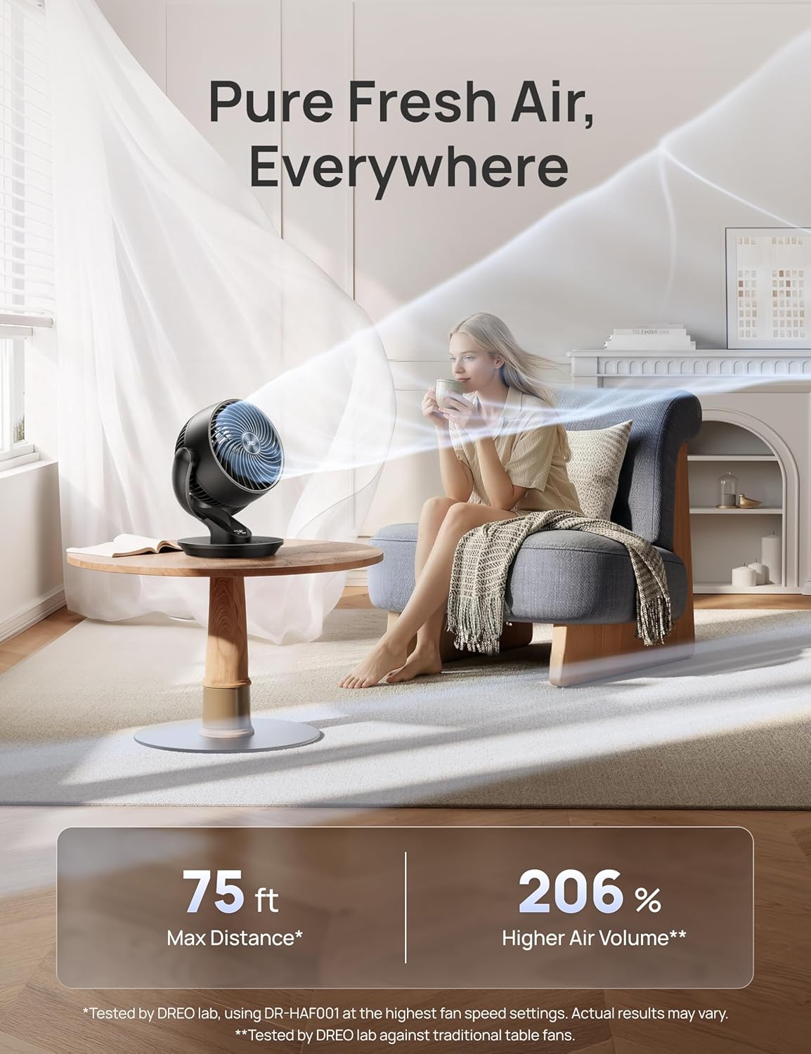 DREO Fan for Bedroom, 13-Inch Oscillating Table Air Circulator Fan for Whole Room, 120° Tilt Adjustment, 25dB Ultra-Quiet, 75ft Powerful Airflow, 4 Speeds Desk Fans with Remote for Home, Office - Image 2