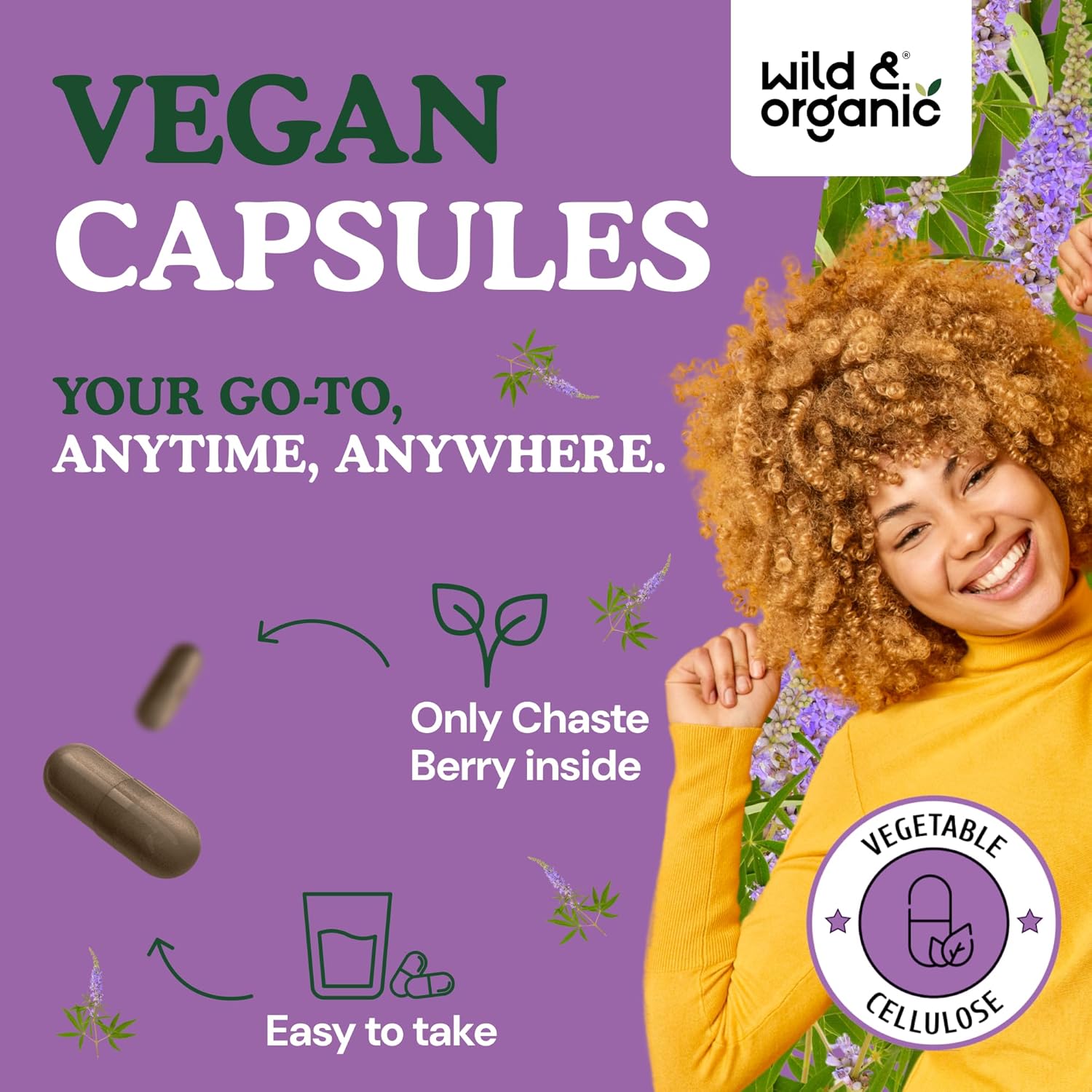 Wild & Organic Vitex Chasteberry Supplement for Women - Peri Menopause Supplements for Women - Vitex Berry Powder Capsules - Chaste Tree Berry Agnus-Castus - Vegan, No Fillers, Non-GMO - 90 Count - Image 4
