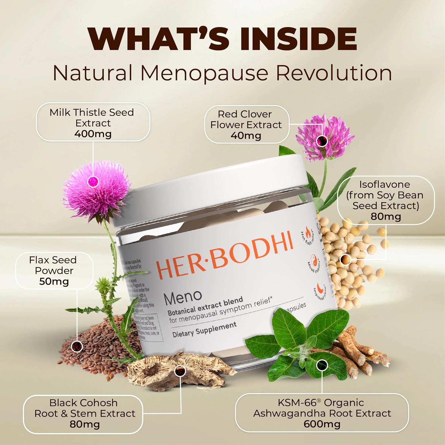 Her Bodhi Meno- Menopause Hormonal Balance for Women, Estrogen Soy Isoflavones Menopause Supplement for Women | with Ashwagandha & Black Cohosh | Hot Flashes Menopause Relief (60 Capsules) - Image 6
