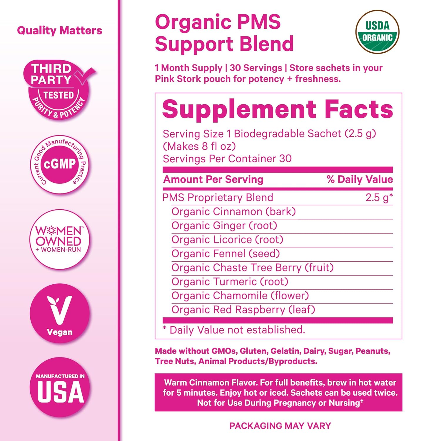 Pink Stork Organic PMS Tea for Hormone Balance, Mood Swings, Bloating, and Period Regularity - 8 Herbs - Vitex, Red Raspberry Leaf, Chamomile - Caffeine-Free - 15 Sachets, Hot or Iced - Image 2