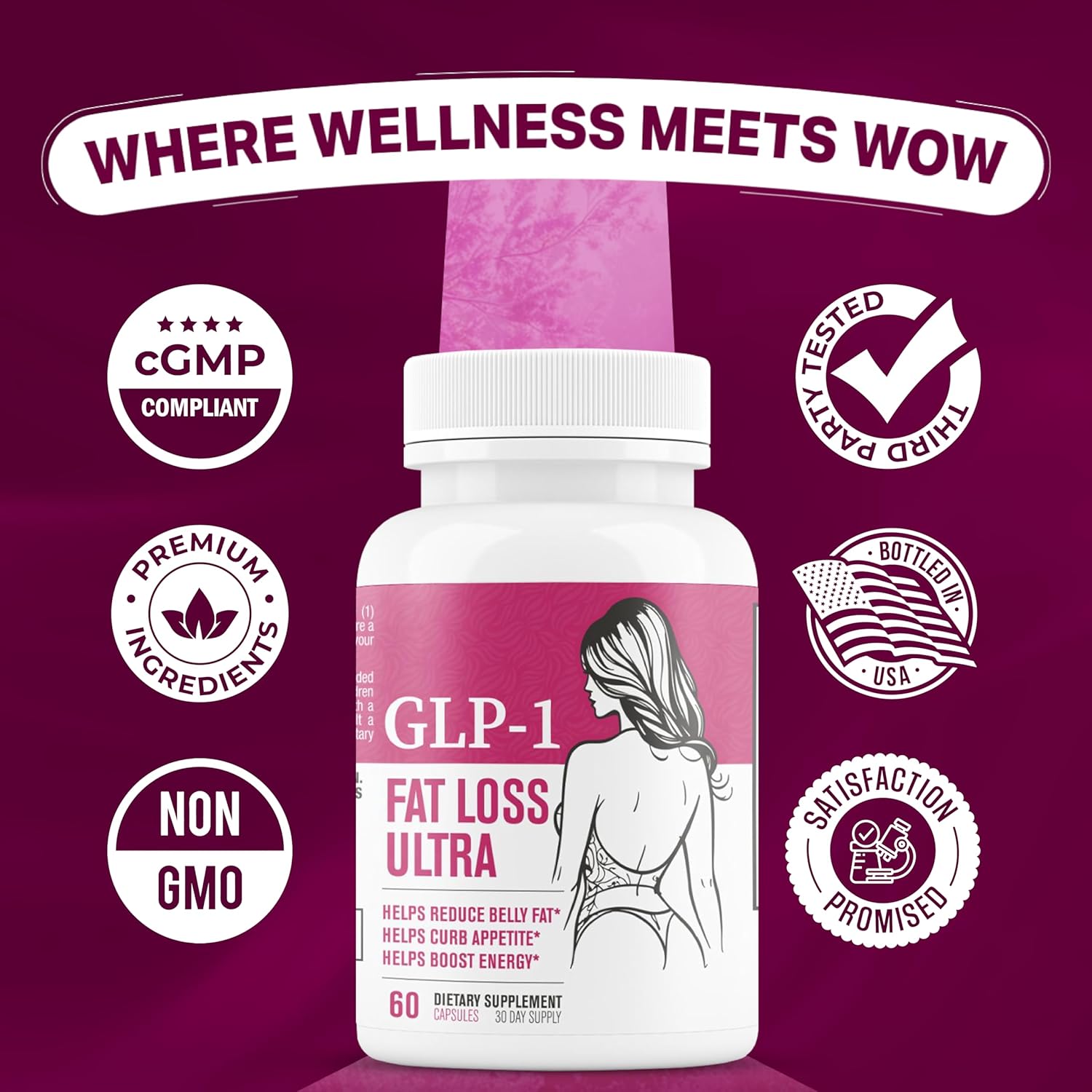 GLP-1 Fat Loss Ultra - Weight Loss Pills, Appetite Suppressant & Fat Burner for Women | Supports Healthy Pathways Associated with GLP-1 Activity | 3rd Party Tested Supplement - 60 Capsules for Adults - Image 5