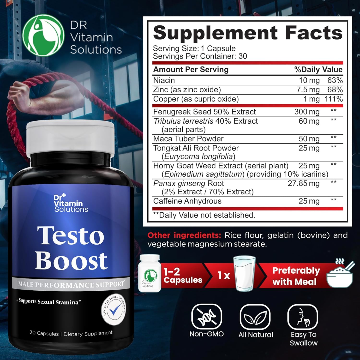 Testosterone Booster Supplement for Men - Stamina, Endurance & Energy - Tongkat Ali, Horny Goat Weed, Tribulus, Fenugreek, Maca & Panax Ginseng - Muscle Strength Support - 30 Capsules, 1 Month Supply - Image 2