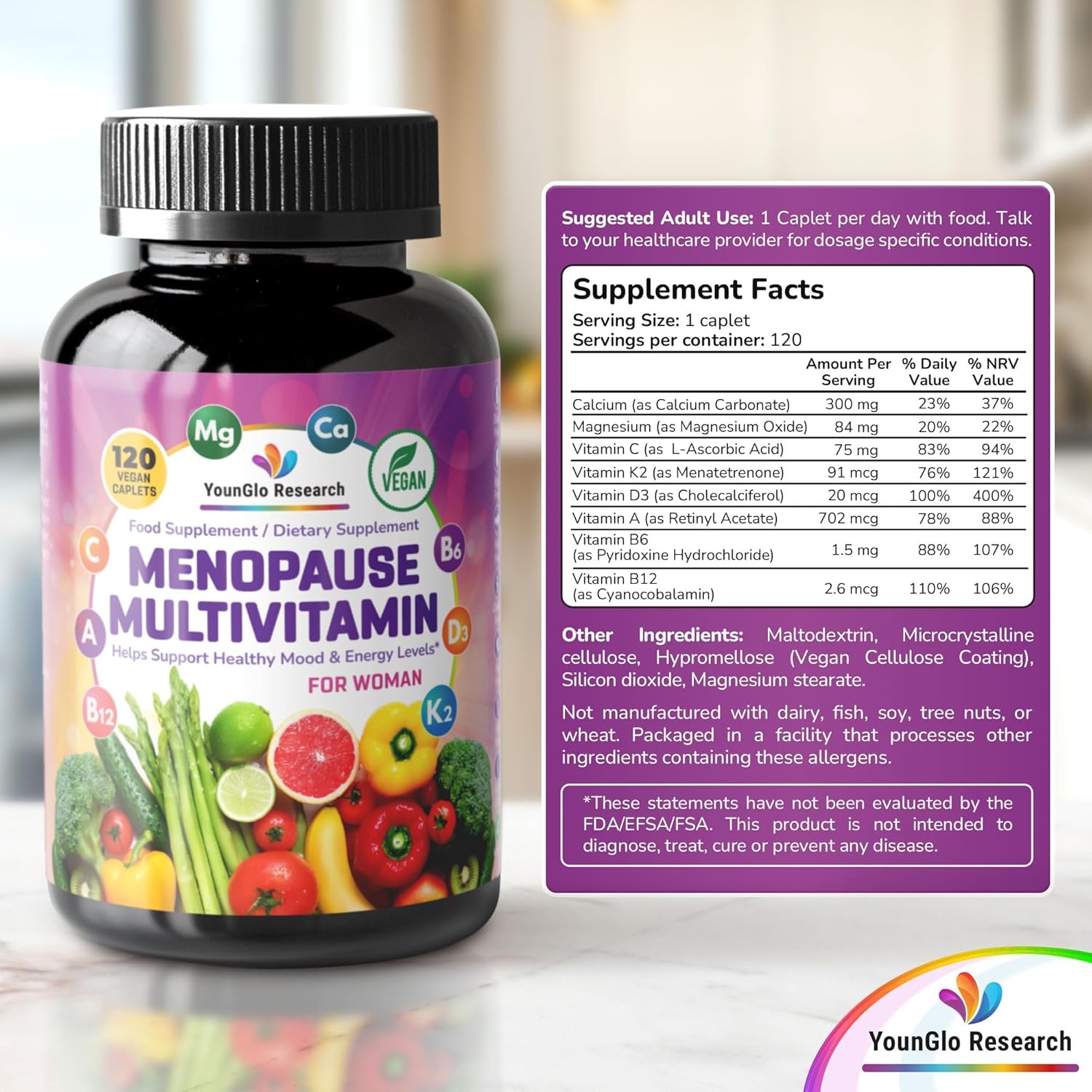 Menopause Supplement - 120 Vegan Caplets - Menopause & Perimenopause Relief Support - Food and Dietary Vitamins - Multivitamin for Women - Image 4