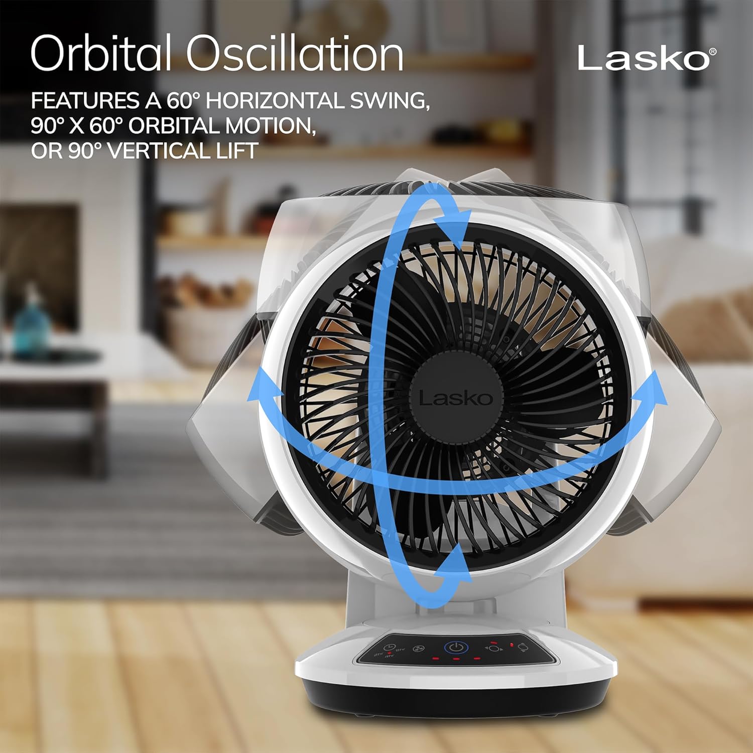 Lasko Whirlwind Orbital Motion Air Circulator Table Fan, 3 Speeds, Timer, Dark Mode, Remote Control for Small and Medium Sized Rooms, White, A12557 - Image 3