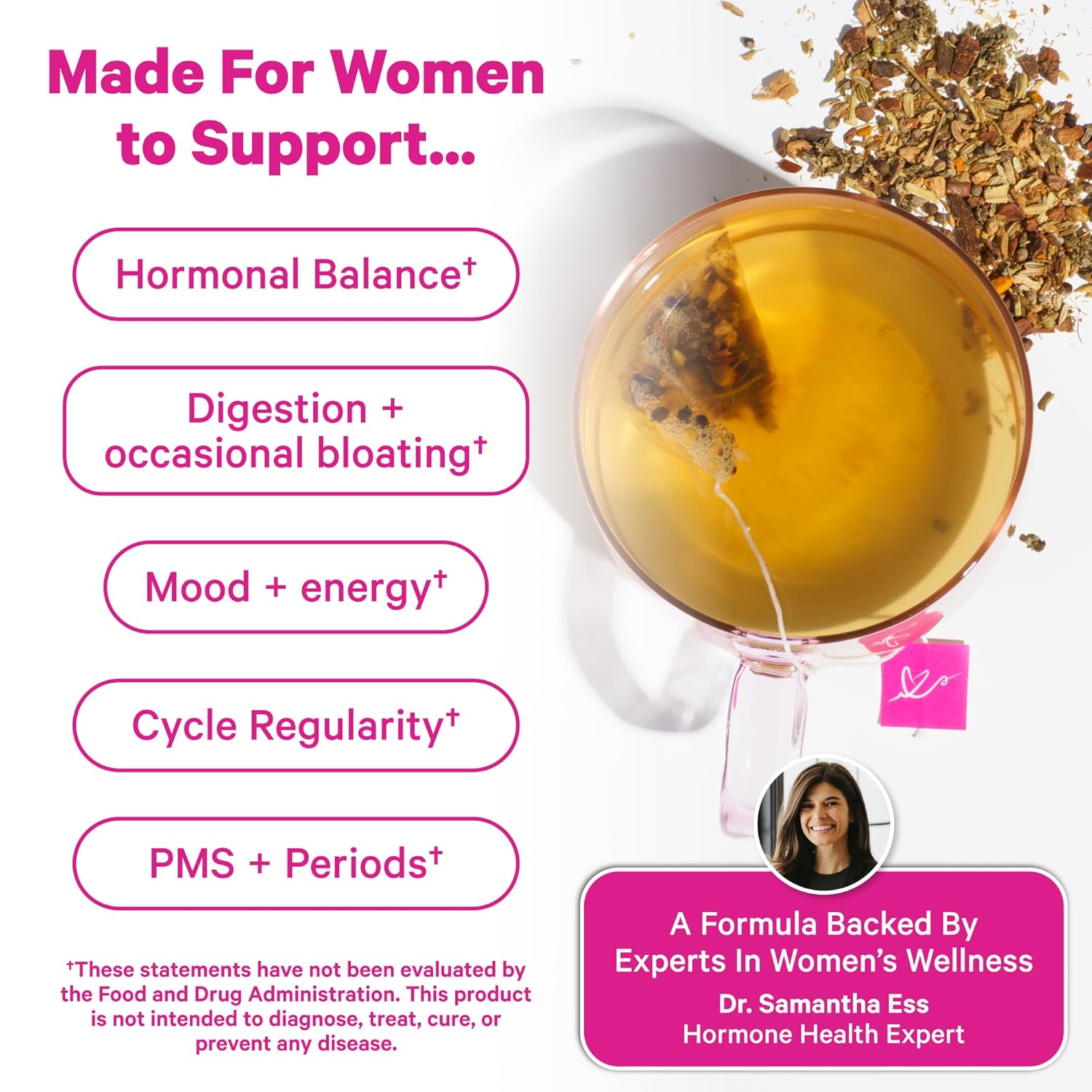Pink Stork Organic PMS Tea for Hormone Balance, Mood Swings, Bloating, and Period Regularity - 8 Herbs - Vitex, Red Raspberry Leaf, Chamomile - Caffeine-Free - 15 Sachets, Hot or Iced - Image 4