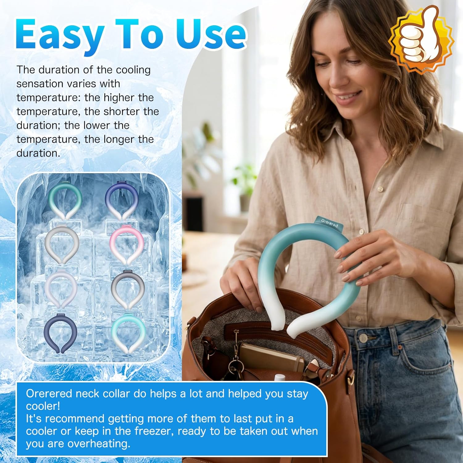 Neck Cooling Tube 70% Gel Increase Ice Ring Neck Cooler Wearable Body Cooling Products for Summer Outdoor Indoor Activities Relief for Hot Flashes(Navy,L) - Image 7