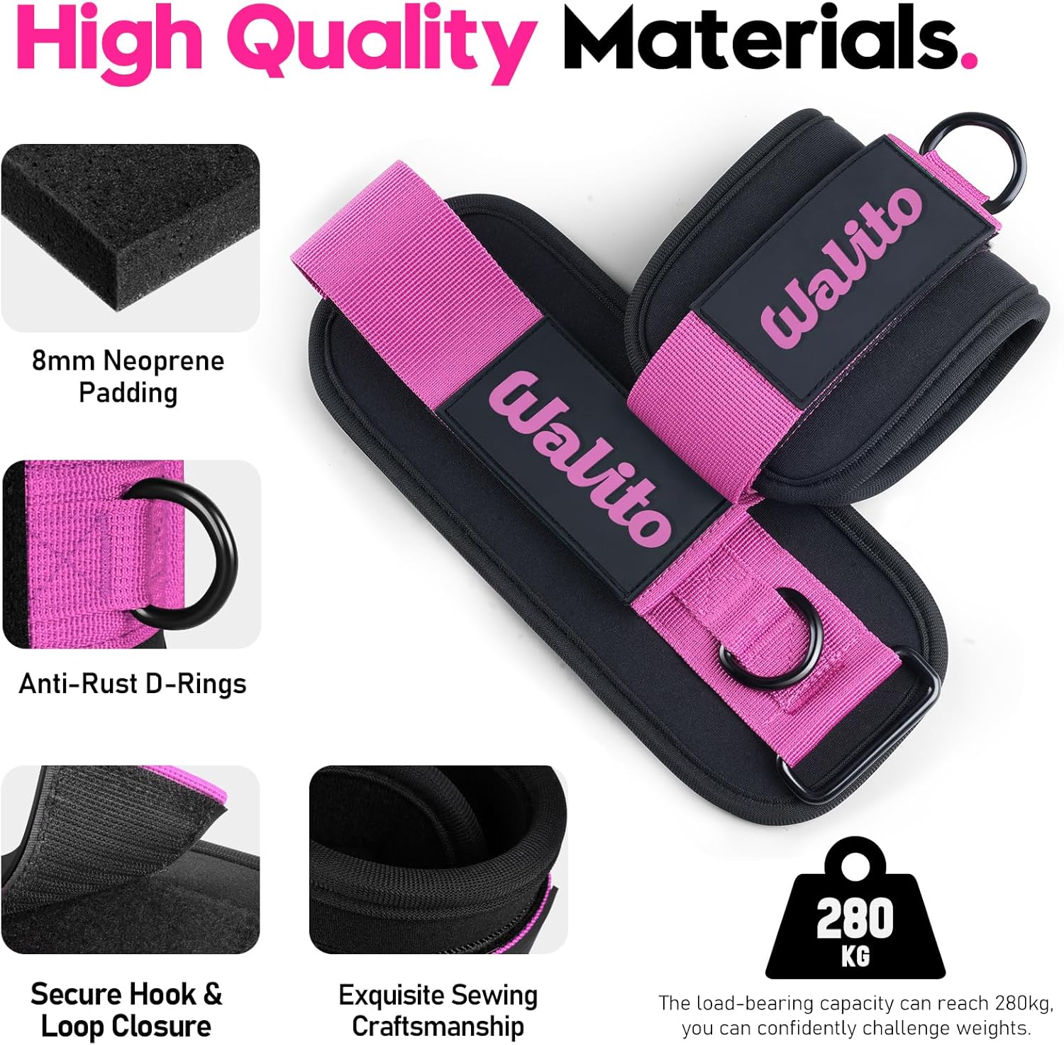 WALITO Ankle Resistance Bands with Cuffs, Exercise Bands for Legs and Butt, Booty Workout Equipment for Kickbacks and Hip Fitness Training - Image 2