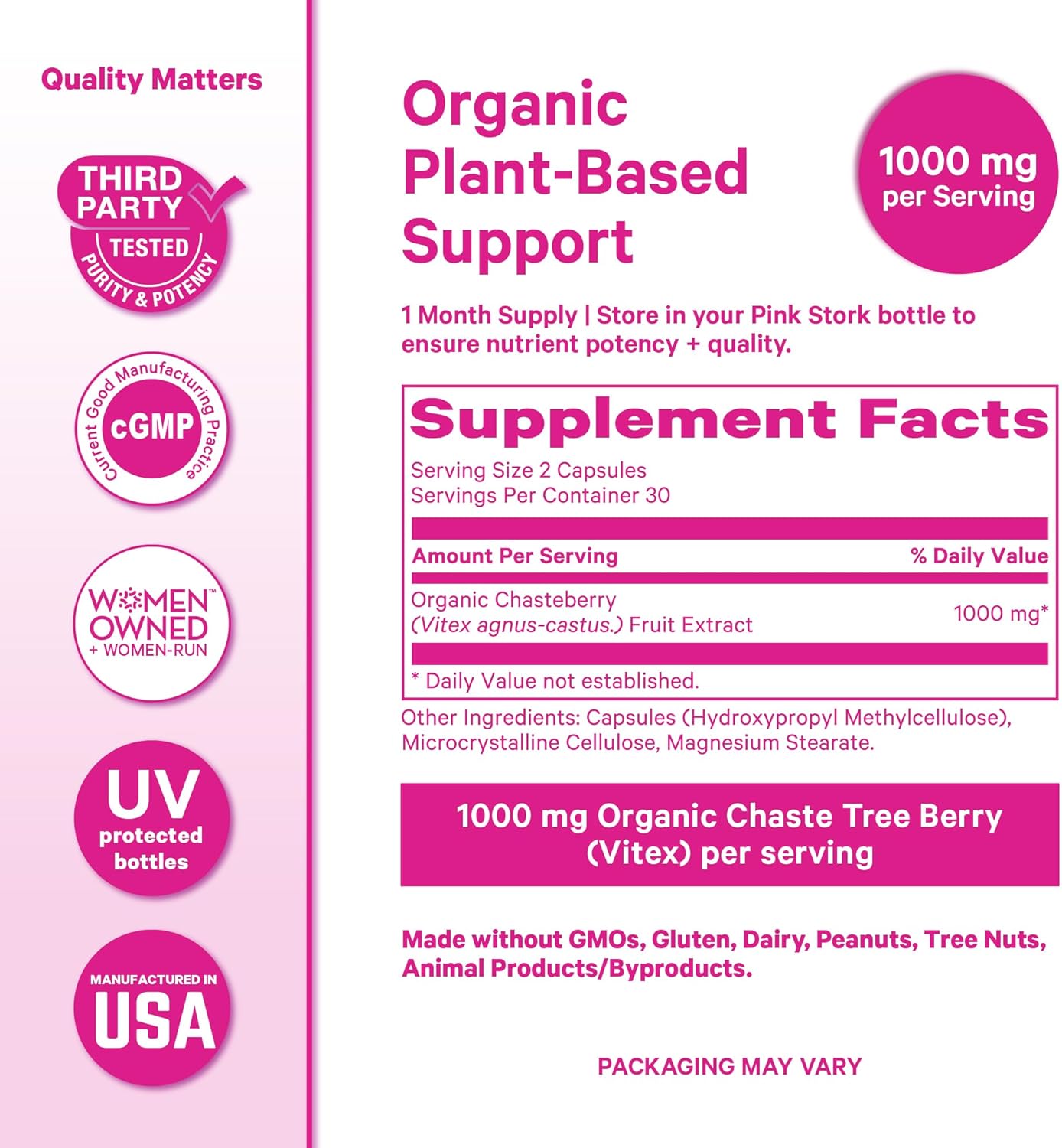 Pink Stork Organic Vitex – 1000 mg Chaste Tree Berry – Plant-Based Support for Perimenopause & Hormonal Harmony – Helps Maintain Cycle Regularity & Hormone Balance – 60 Vegan Capsules - Image 6