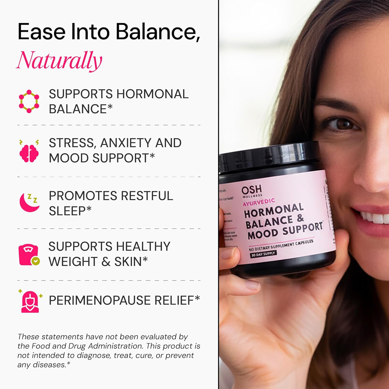 Ayurvedic Hormone Balance for Women | Cortisol Reducer | Mood, Energy, & Sleep Support | Regulates Estrogen | Stress Relief | Ashwagandha, Rhodiola, & Shatavari | Made in USA | 60 Ct. - OSH Wellness - Image 6