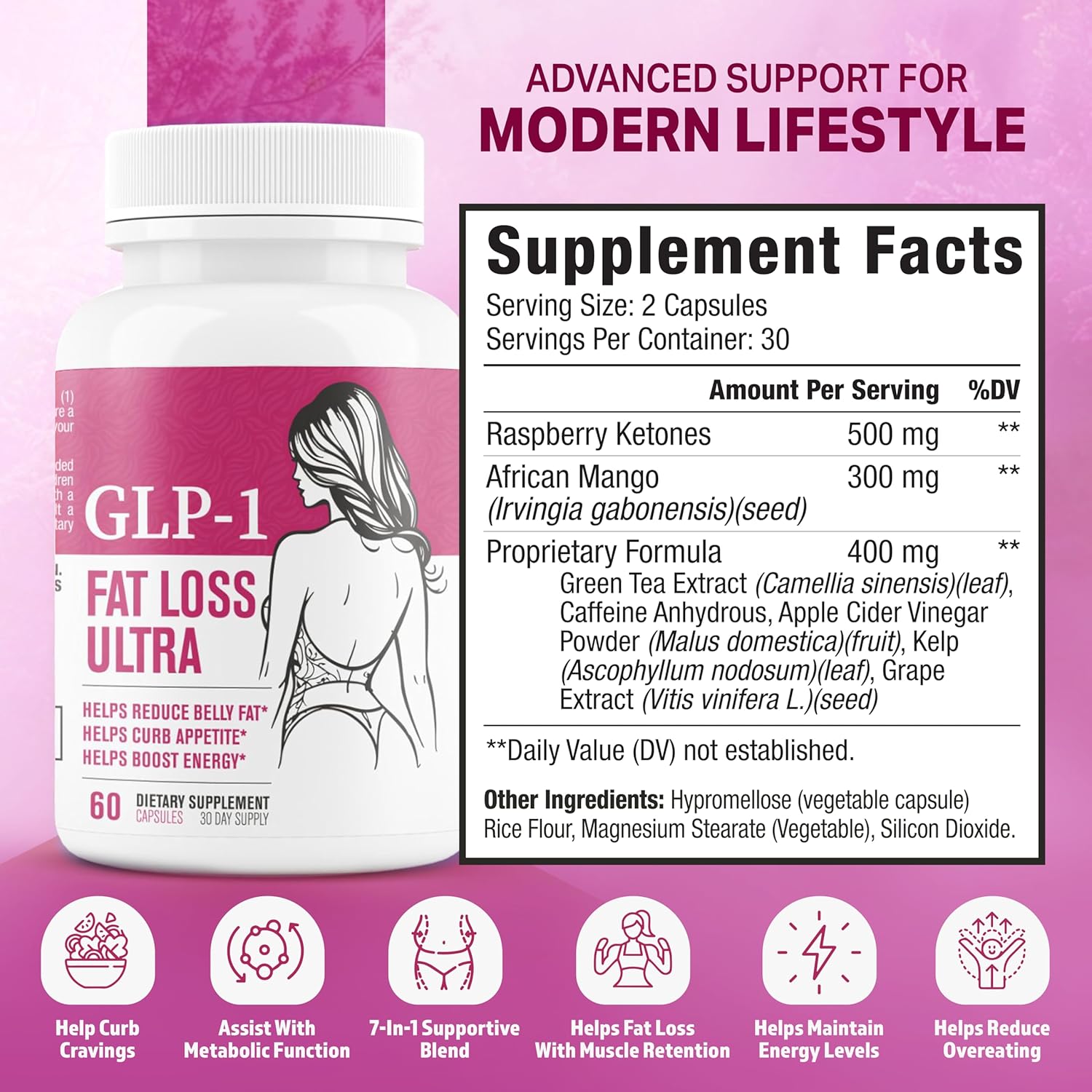 GLP-1 Fat Loss Ultra - Weight Loss Pills, Appetite Suppressant & Fat Burner for Women | Supports Healthy Pathways Associated with GLP-1 Activity | 3rd Party Tested Supplement - 60 Capsules for Adults - Image 2
