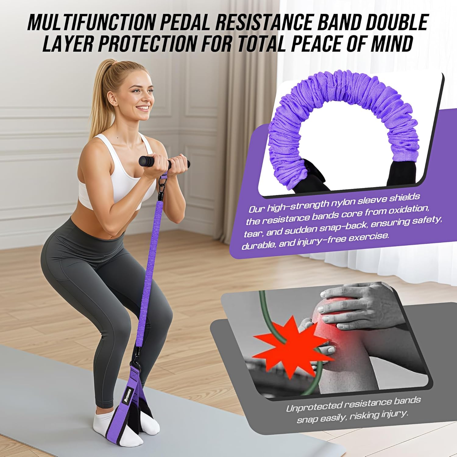 Upgrade Pedal Resistance Band with Handle, Adjustable Tube Foot Pedal Device Puller Exercise Bands, for Abs Arm Leg Waist Workout, Core Pilates, Sit Up Fitness Equipment for Full Body Training - Image 4